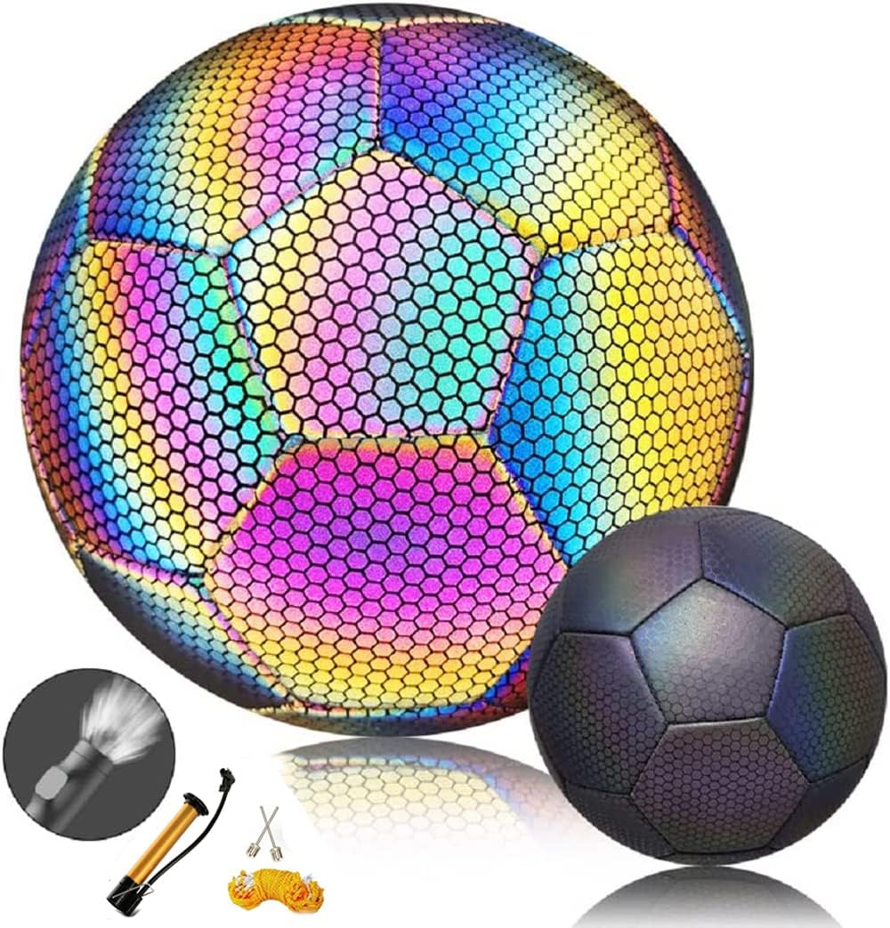 DGZC Pelotas de fútbol reflectantes con flash de cámara que reflejan el fútbol holográfico deportivo para interiores y exteriores
