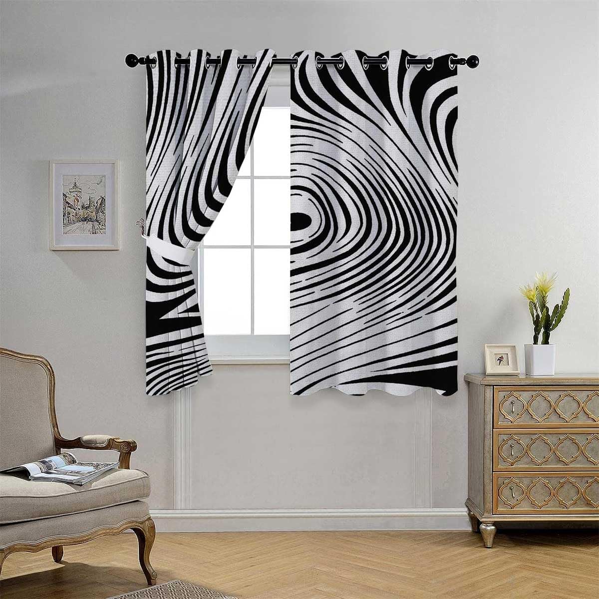 YANFENQI Cortinas para Habitacion Blackout Black and White Grommet Short Sliding Door Curtains Blackout Cortinas para Separar Cuartos 55Inch Width