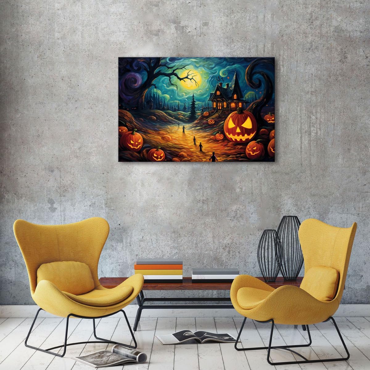 Impresiones en lienzo de noche de Halloween, arte de pared e imágenes espeluznantes de 24 x 36 pulgadas, sin marco