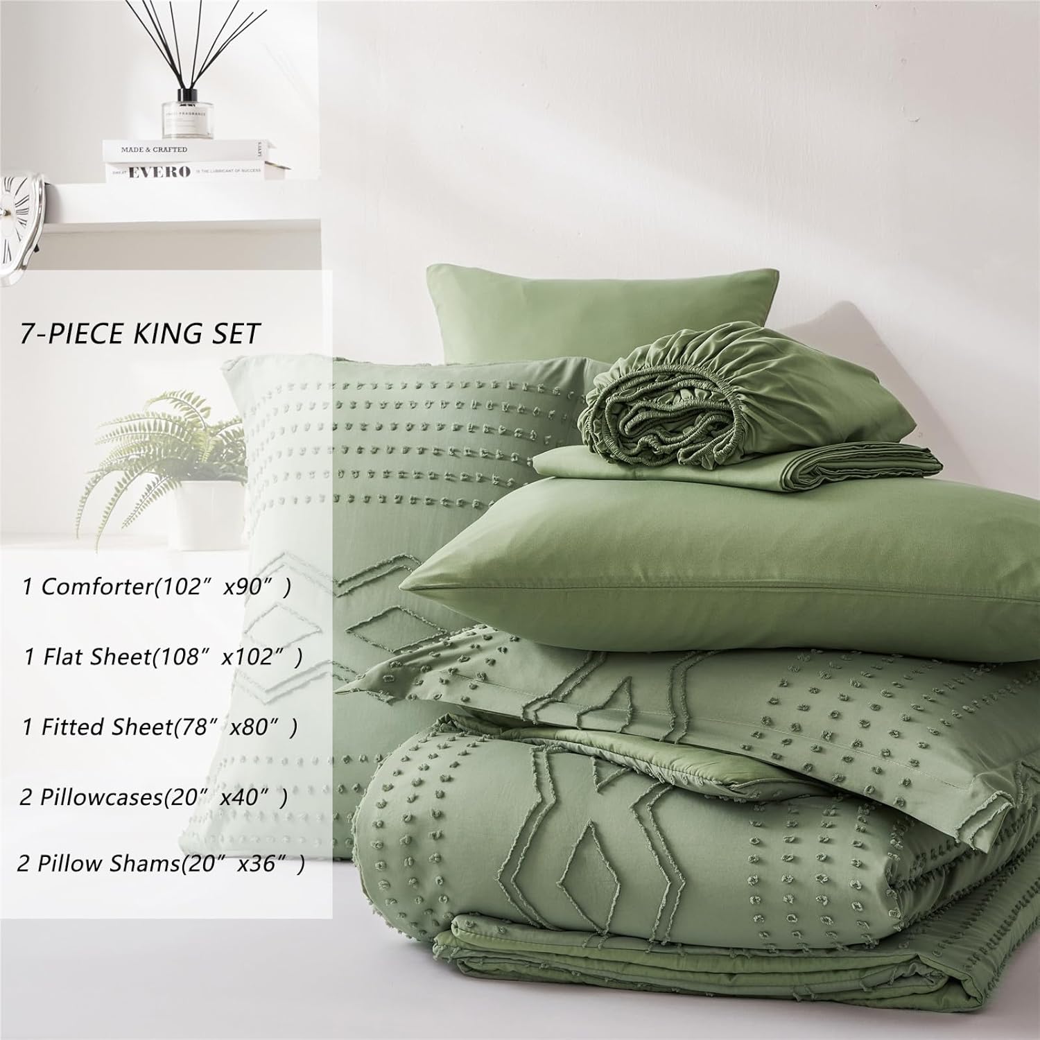 sponwilar Juego de edredón tamaño King de 7 piezas de ropa de cama bohemia en una bolsa, juego de ropa de cama con textura geométrica, juego de ropa