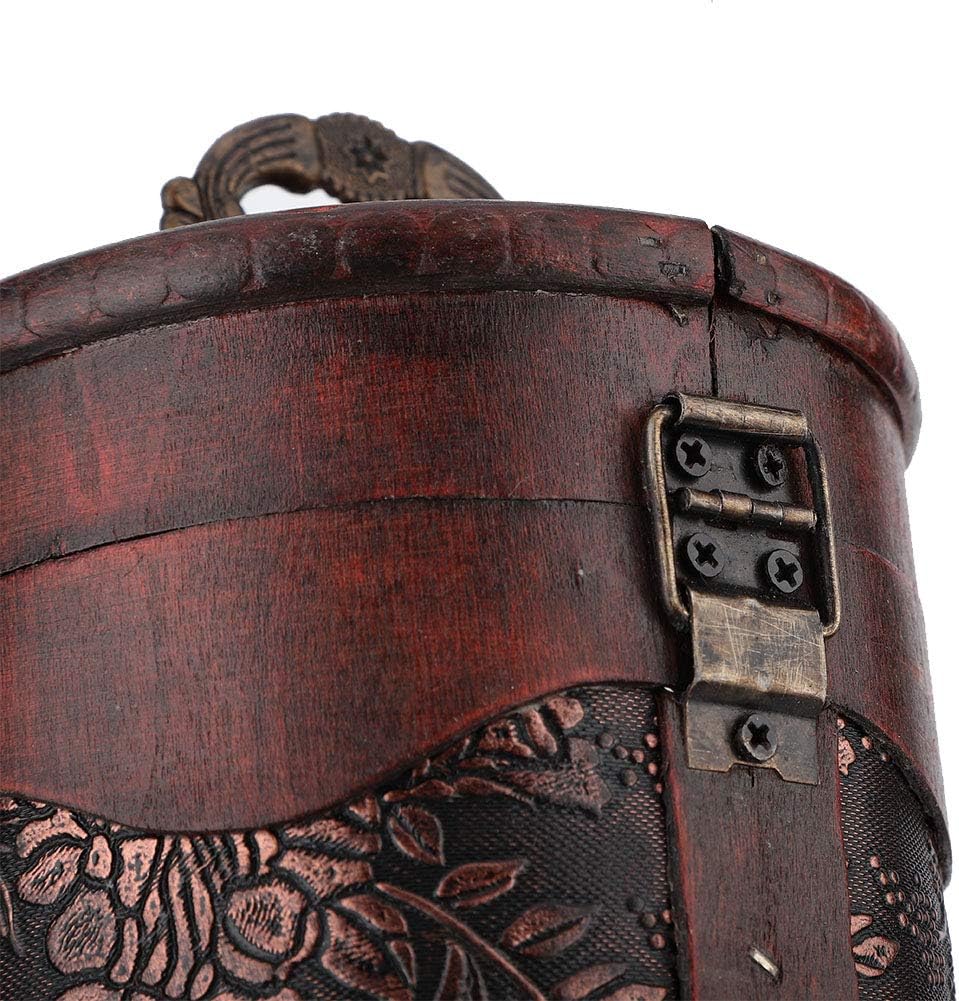 Caja de almacenamiento de regalo de vino tinto de 13.4 in, botellas individuales de madera, retro, funda de transporte decorativa, barril redondo