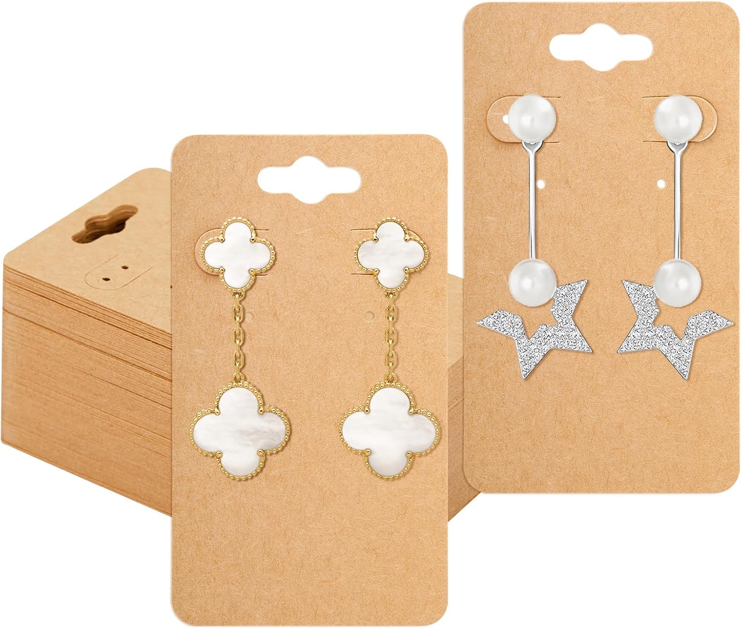 Anwyll Tarjetas de aretes, tarjetas de exhibición de aretes para vender, tarjetas de papel kraft de 3.5 x 2 pulgadas, 100 tarjetas colgantes de