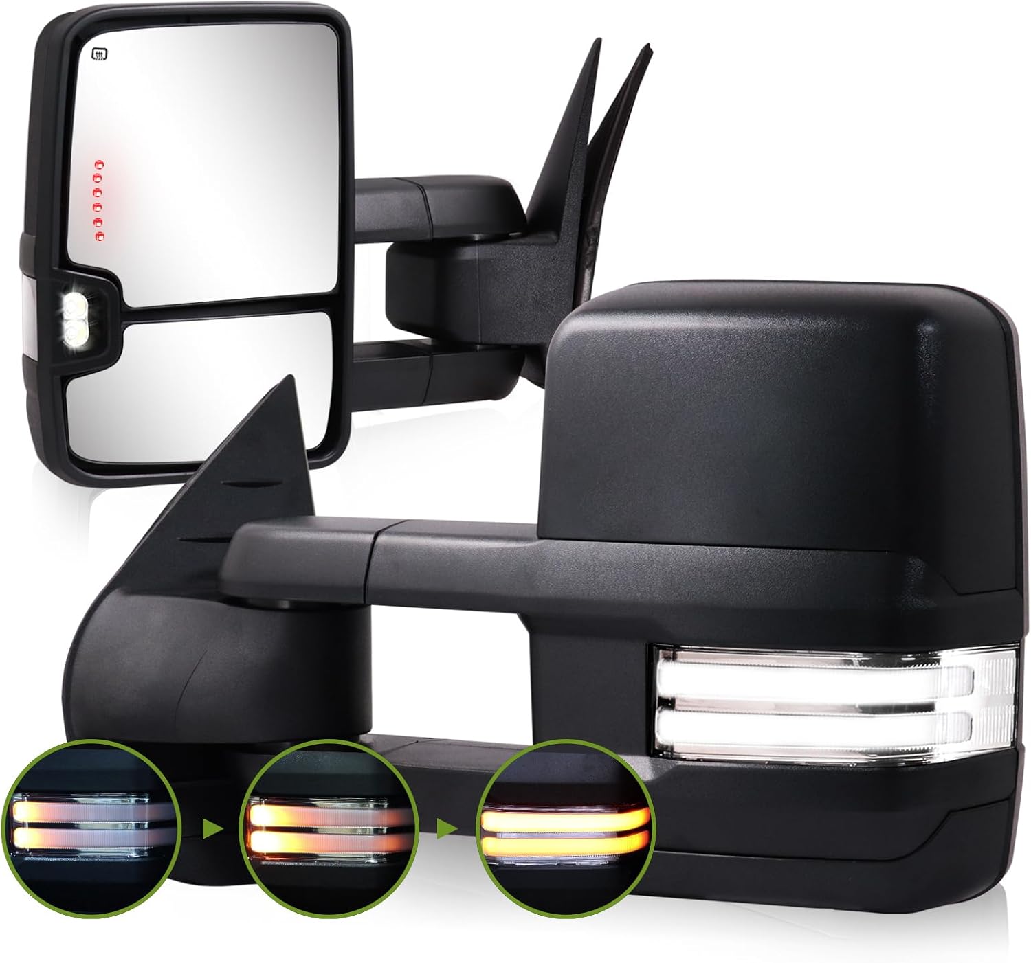 Switchback – Espejos de remolque para Chevy Silverado Suburban Avalanche Tahoe 2007-2014, espejo de remolque GMC Sierra Yukon con luz de señal