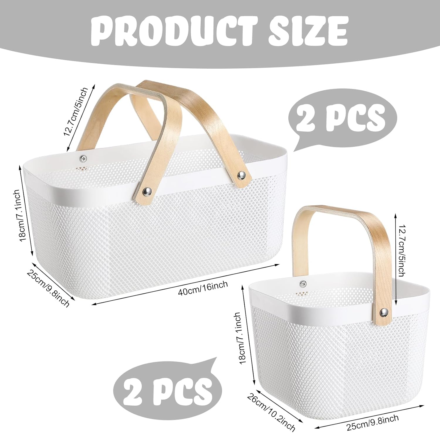4 cestas de malla de plástico para cosecha de jardín, cesta de malla de almacenamiento con mango de madera, cesta de malla multifuncional para