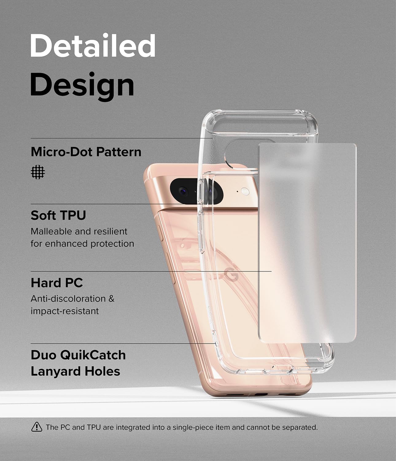 Ringke Fusion evita manchas grasas Compatible con Google Pixel 8, tecnología antihuellas fáciles de sostener, se siente aterciopelada suave funda