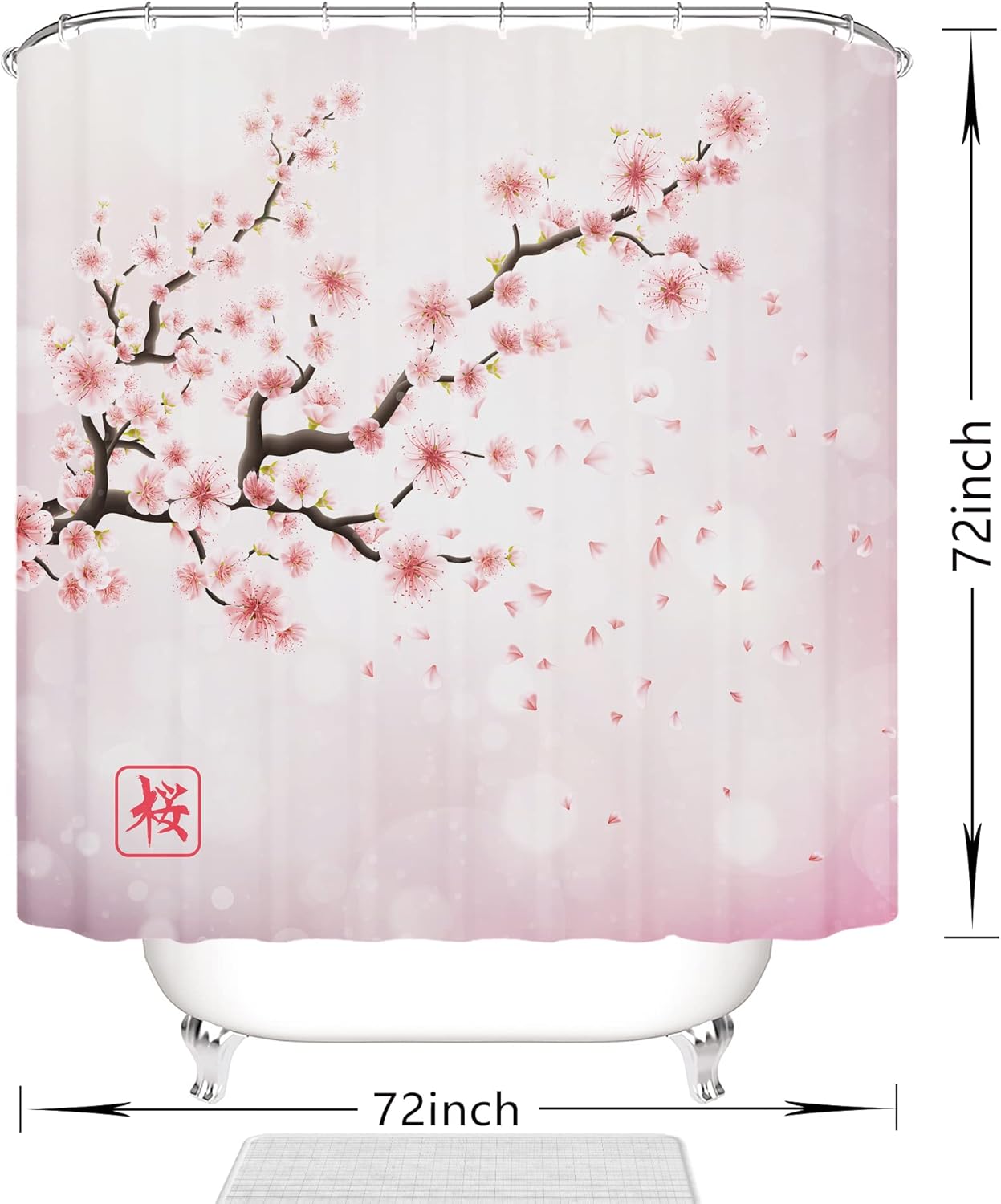 Cortina de ducha con diseño de flor de cerezo rosa, juego de cortina de ducha japonesa Sakura floral, cortinas de ducha para baño, tela impermeable