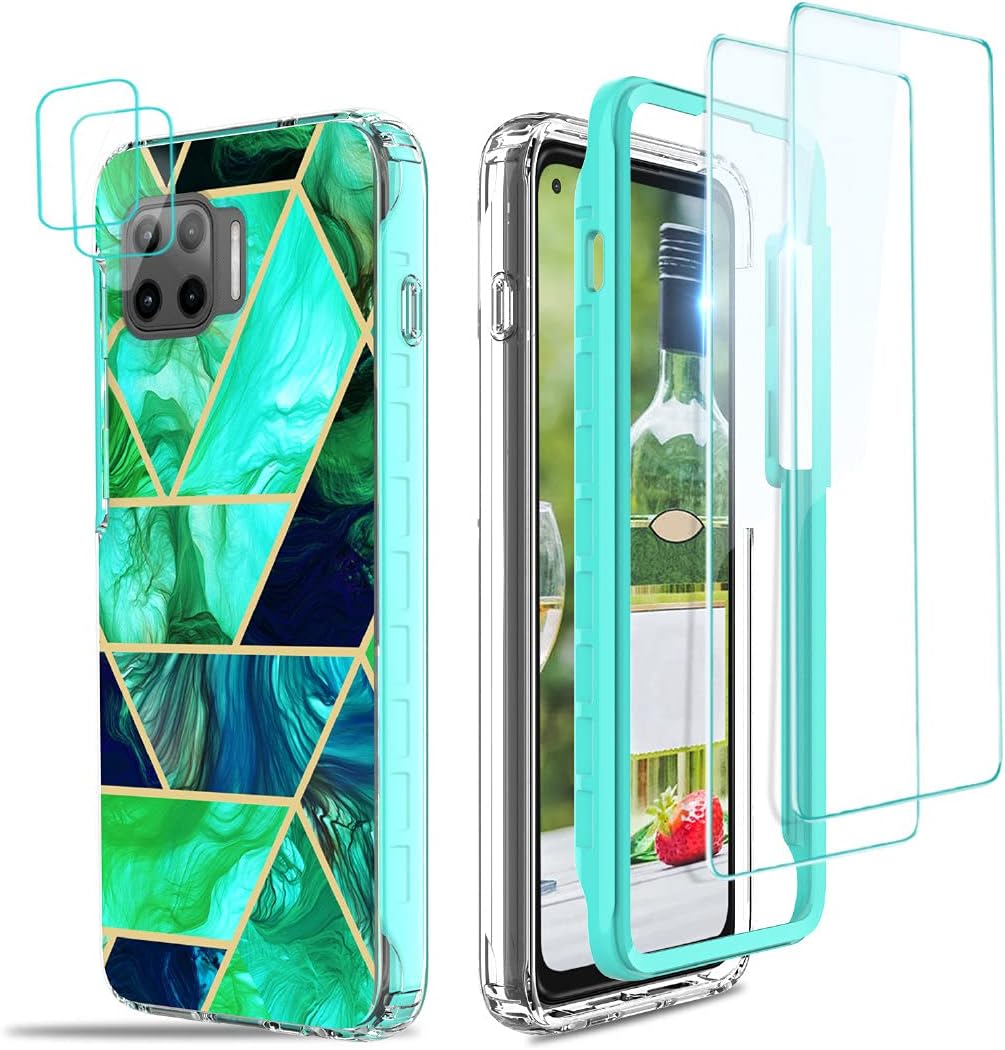 Jeylly Funda para Moto One 5GMoto One 5G UWMoto G 5G Plus 6.7 pulgadas, doble capa resistente silicona suave parachoques duro PC mármol elegante