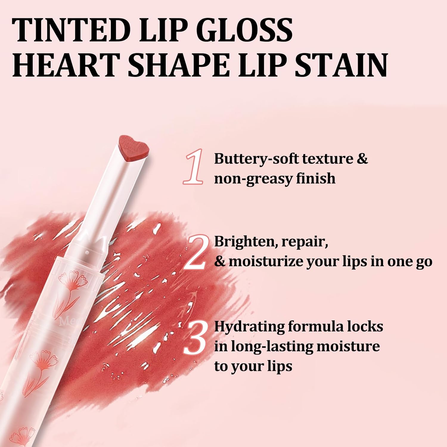 Jutqut Lápiz labial de gelatina, mancha de labios tintada, brillo de labios en forma de corazón, bálsamo hidratante de espejo de larga duración,