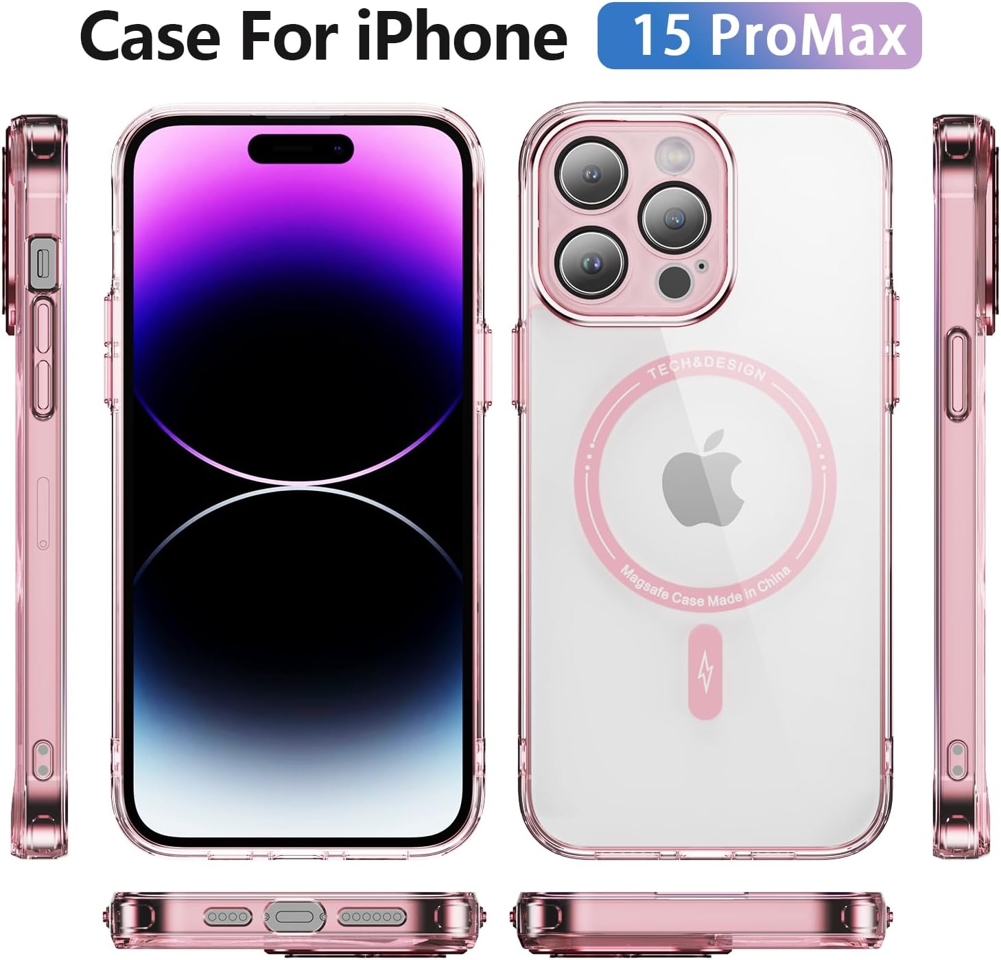Vatkyc Funda para iPhone 15 Pro Max con protector de pantalla compatible con MagSafe Diseño transparente magnético Anti amarillamiento