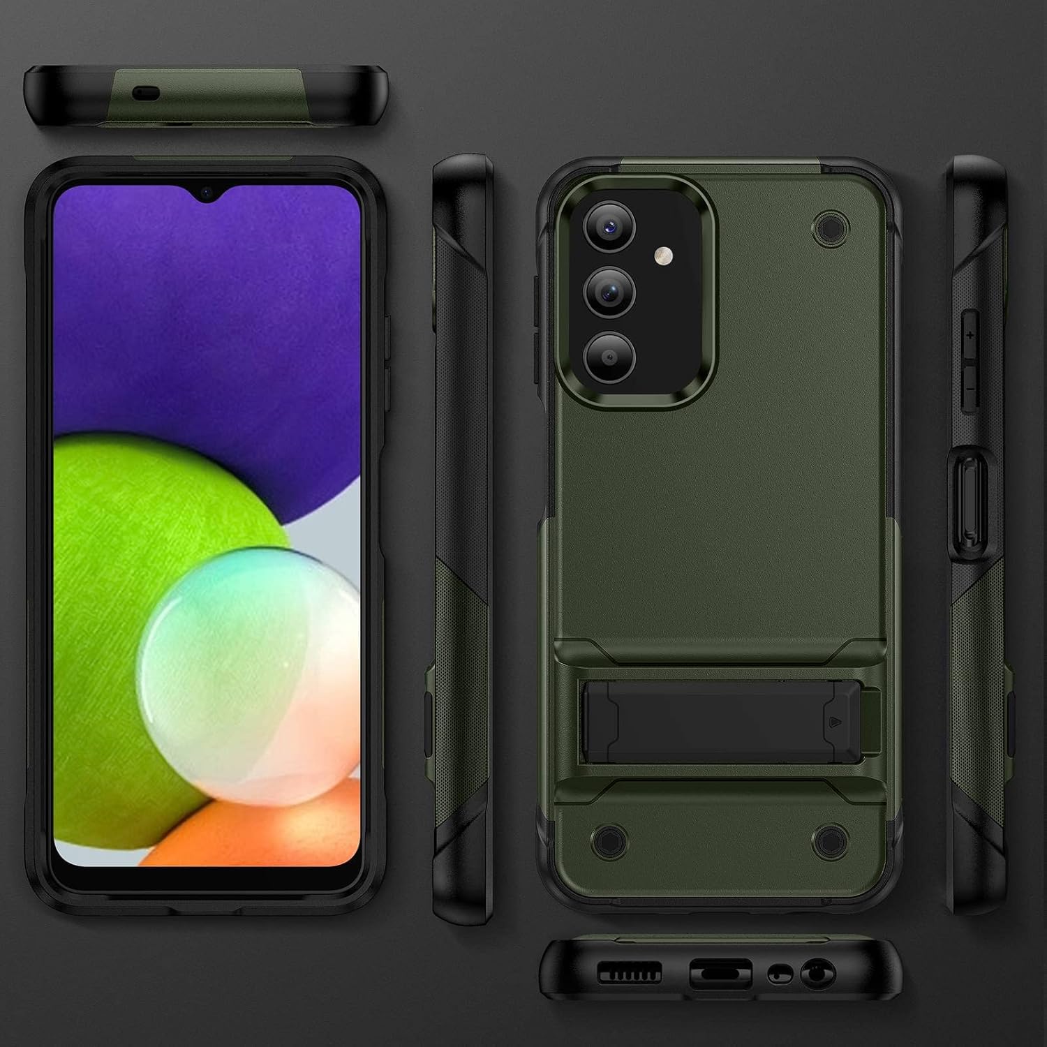 YmhxcY Funda para Samsung Galaxy A54 5G con soporte y 2 protectores de pantalla a prueba de explosiones, grado militar a prueba de golpes, para