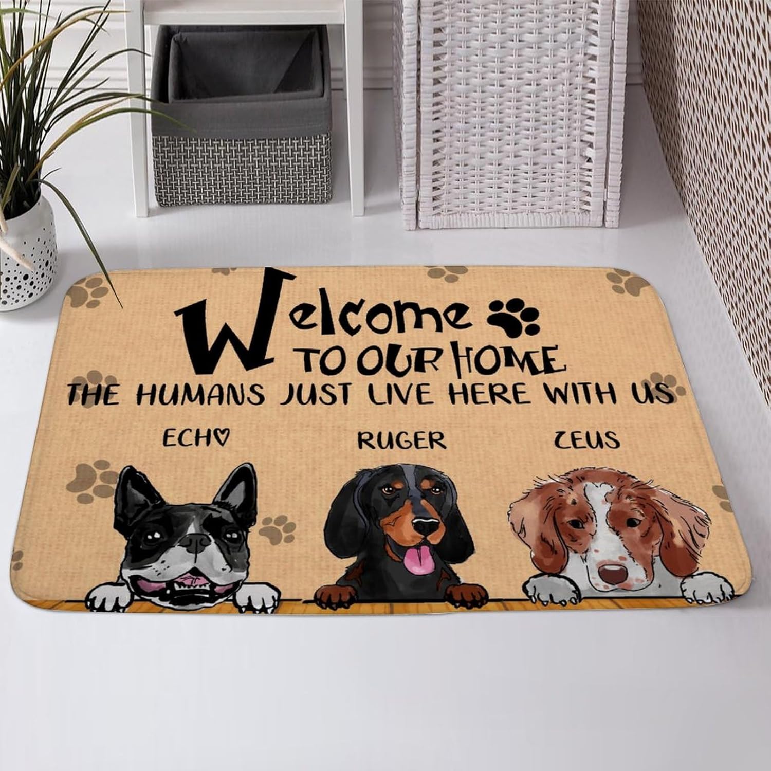 Tapetes para Recamaras – Alfombra grande de 20 x 32 pulgadas con nombre personalizado de bienvenida a perros, alfombras bohemias decorativas de