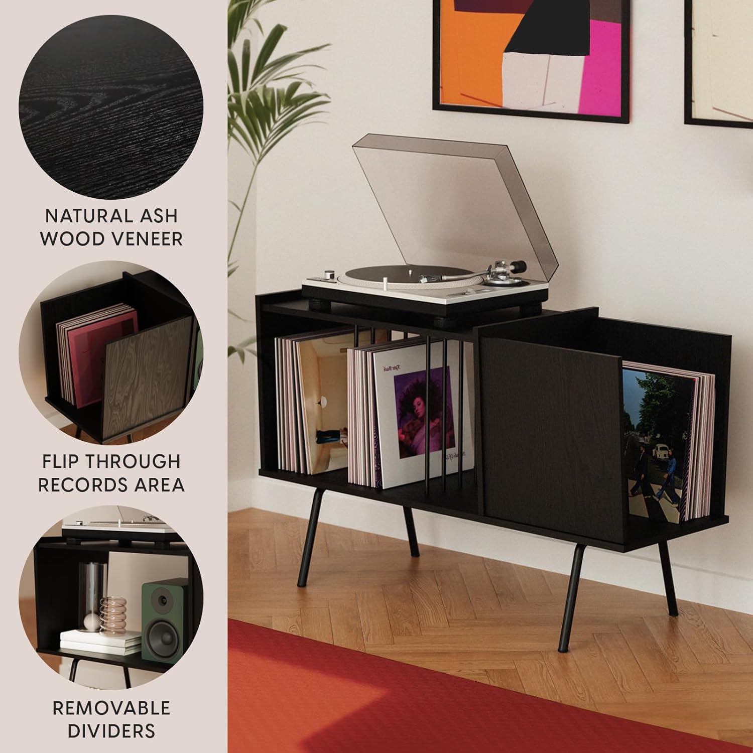 Soporte para tocadiscos con almacenamiento de vinilo, mesa para tocadiscos con capacidad para 190 vinilos, soporte para tocadiscos y gabinete de