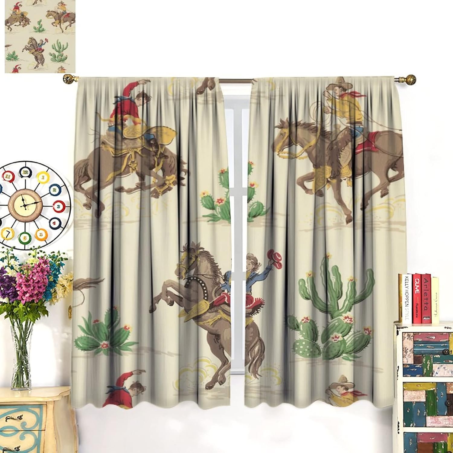 Cortina opaca de vaquero para ventana, estilo retro, del desierto occidental, para ventana, equitación, caballo, águila india, para dormitorio, sala