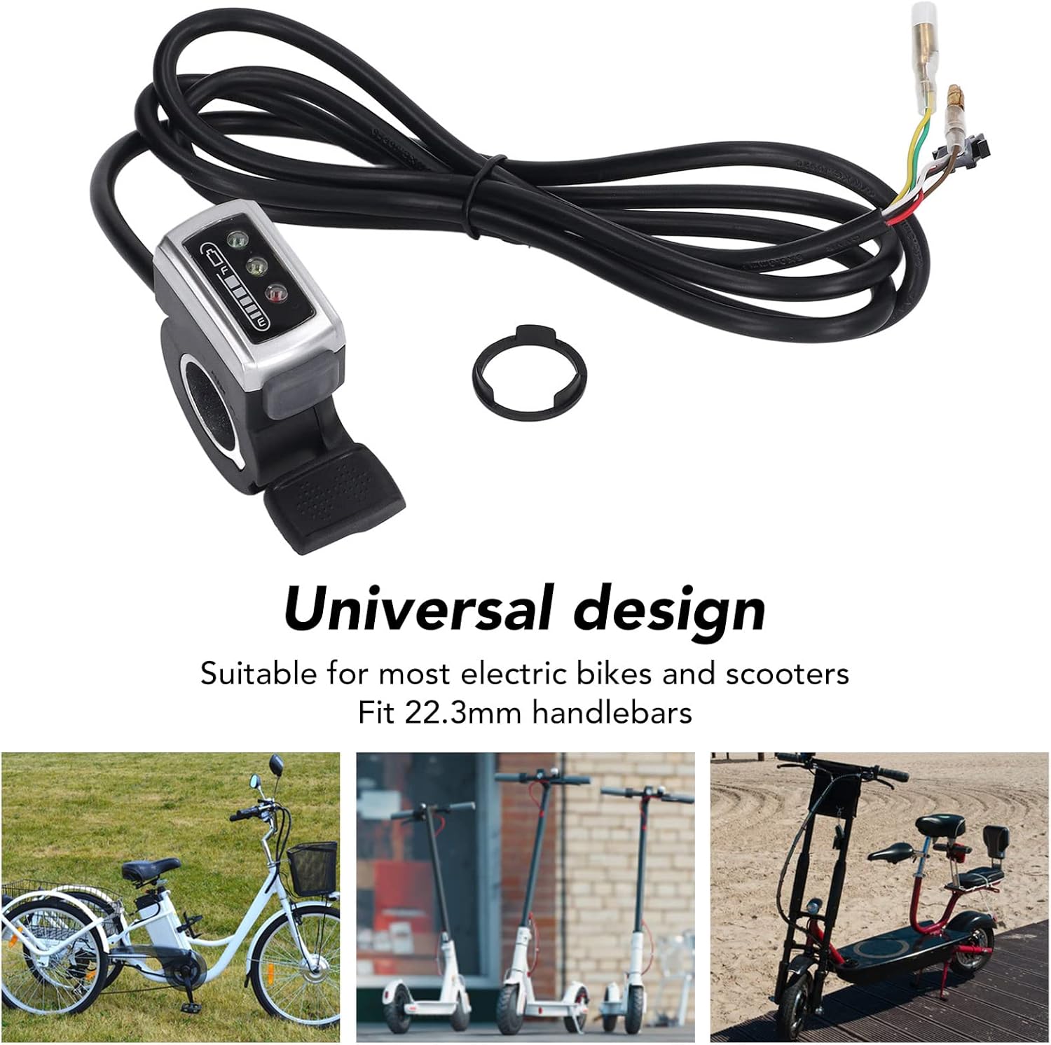 Empuñadura de acelerador de bicicleta eléctrica, acelerador de dedo de scooter con interruptor de estado de la batería Mango acelerador de dedo para