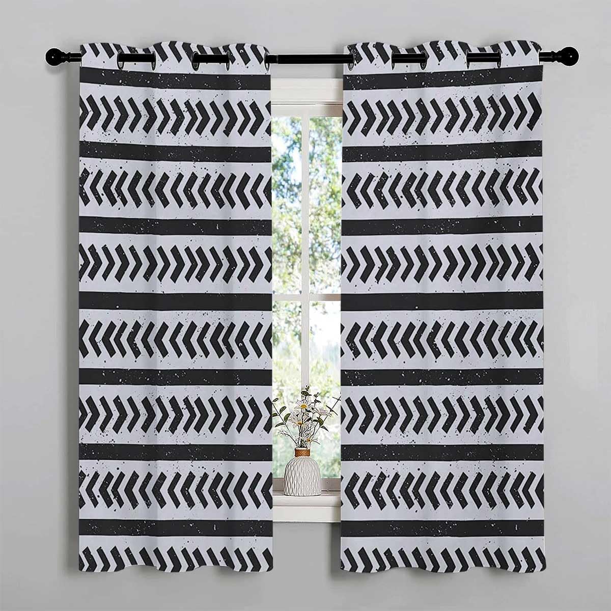 Boho Blackout Curtains Geometric Grommet Short Door Curtains Cortinas para Separar Cuartos 55Inch Width by 72Inch Length,2 Panels