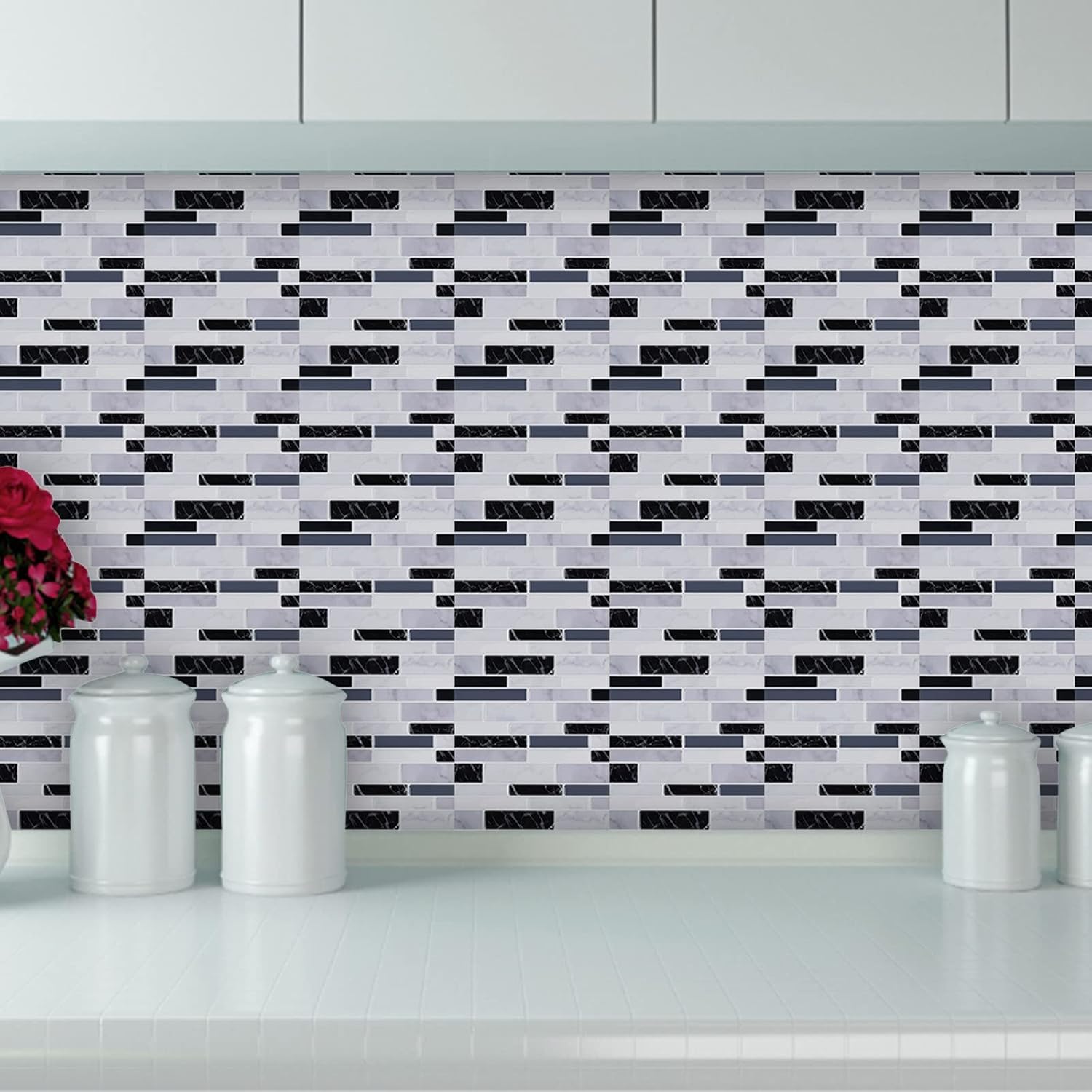 Azulejos de mosaico de metal autoadhesivos 3D para cocina, azulejos autoadhesivos para salpicaduras de cocina y baño, 8 pulgadas