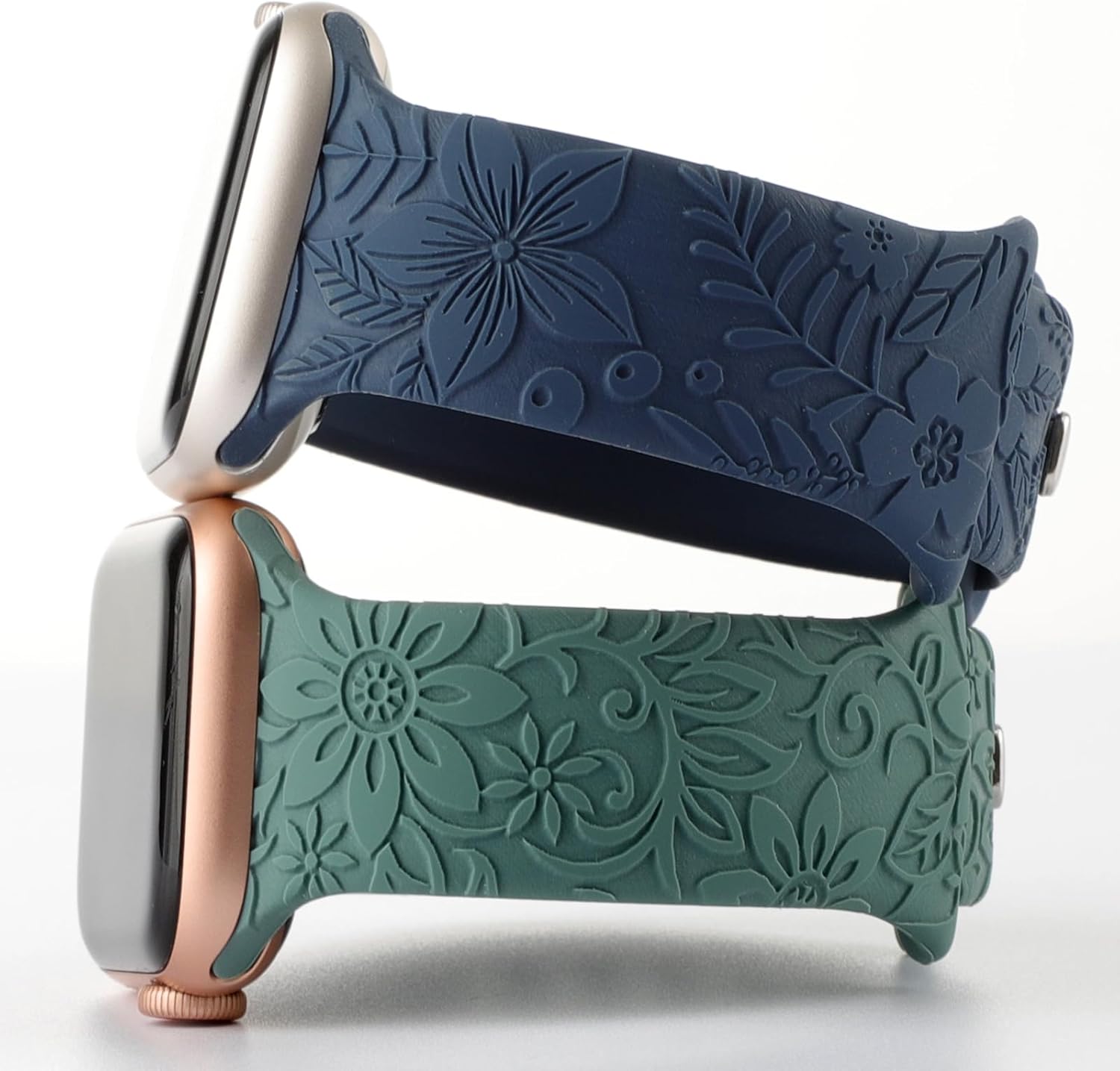 Correa deportiva de silicona con grabado floral compatible con Apple Watch de 1.575 in, 1.614 in, 1.496 in, 1.654 in, 1.732 in, 1.772 in y 1.929 in