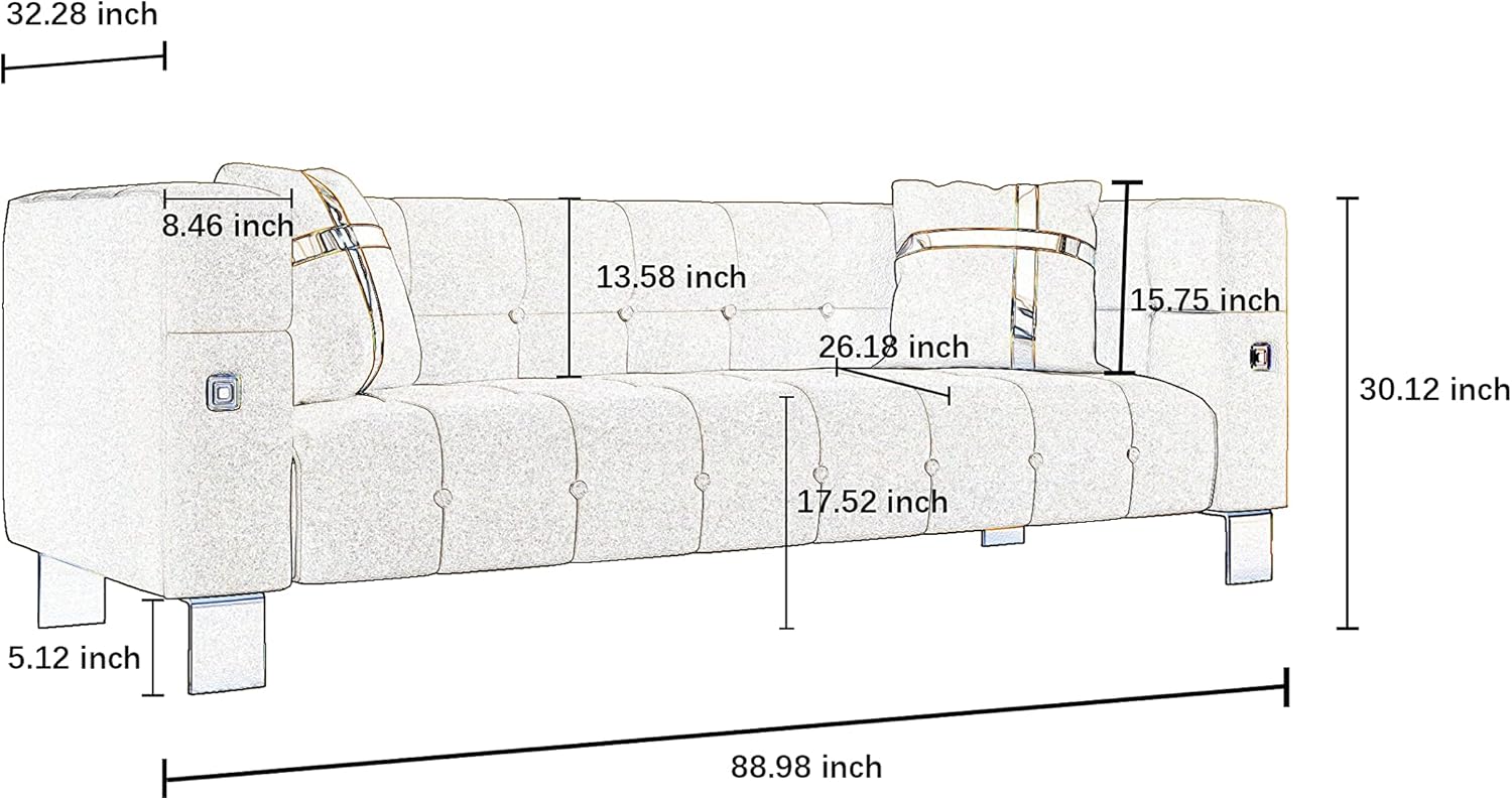TUBAIHON Sofá de terciopelo beige de 89 pulgadas para 3 personas, sofá moderno de mediados de siglo, cómodo sofá de 3 plazas con patas de metal