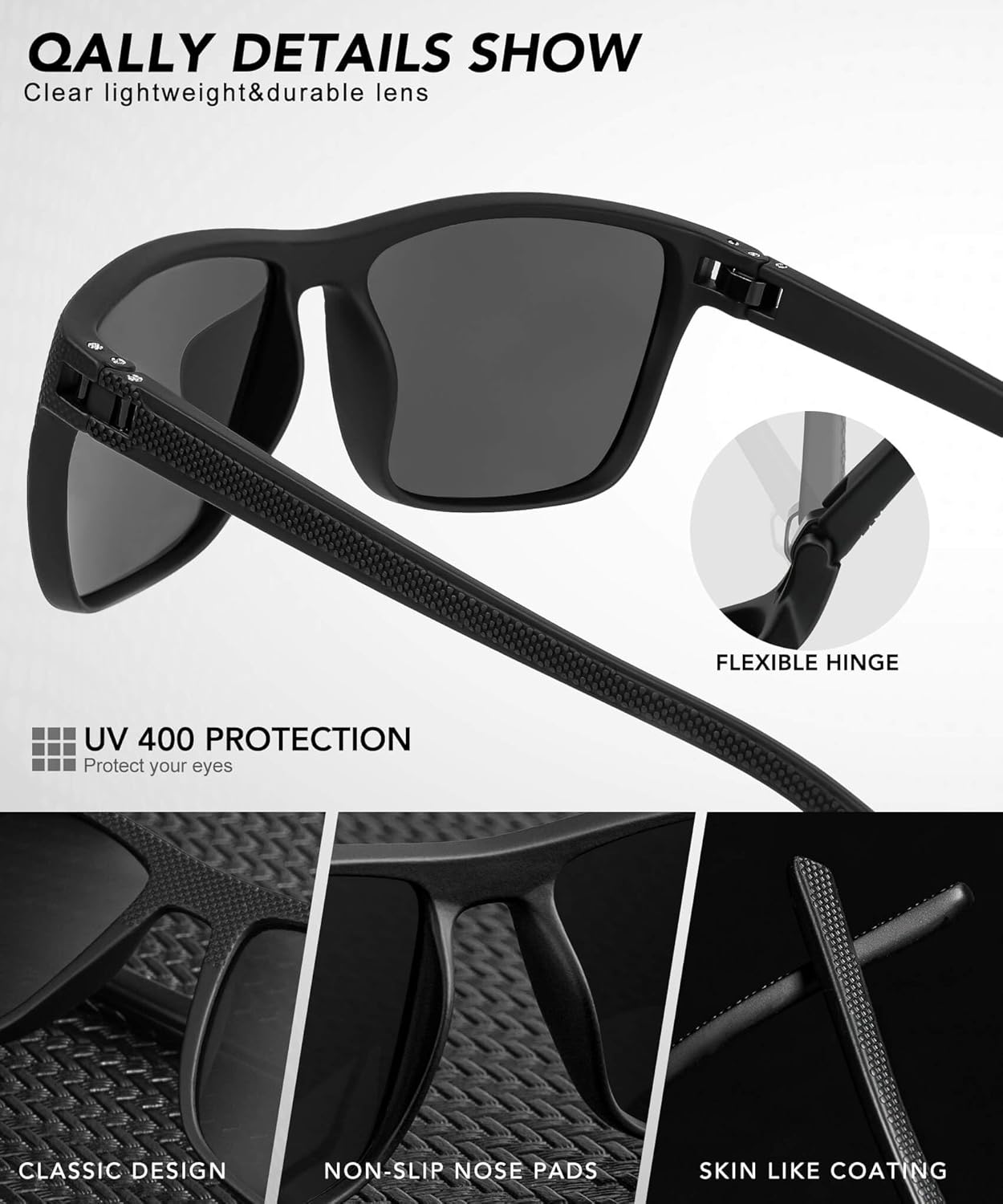 Gafas de sol polarizadas para hombre, ligeras, cuadradas, para conducir, deportes, con protección UV400