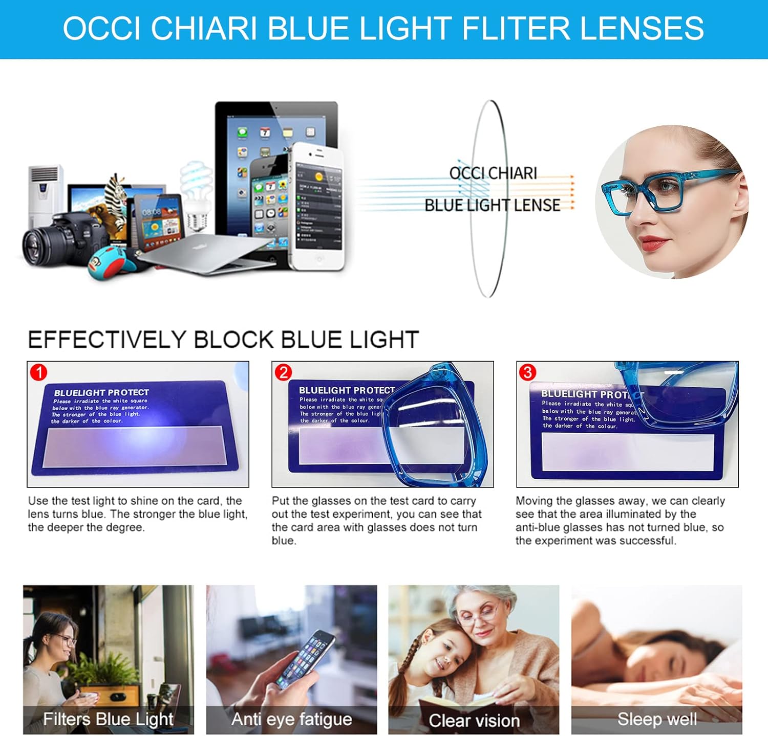 OCCI CHIARI Modernas gafas de lectura bifocales 2.5 para mujer, bloqueo de luz azul, lectura de gran tamaño, 1.0 1.5 2.0 2.5 3.0 3.5 (azul, 2.50)