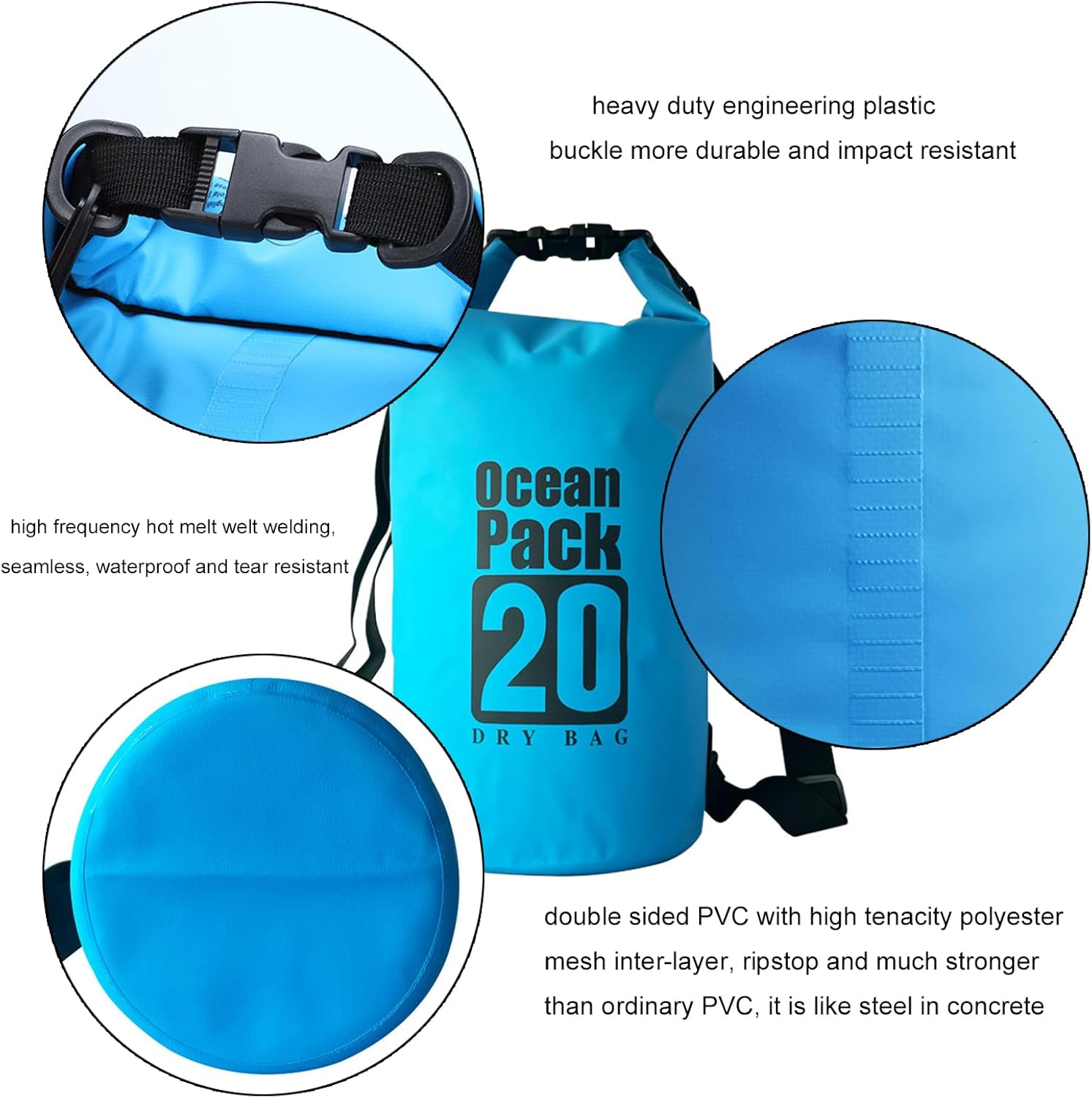 Bolsas secas para kayak impermeables, juego de 2 (20 L + 5 L), equipo de campamento, bolsa enrollable que mantiene el equipo seco para kayak,