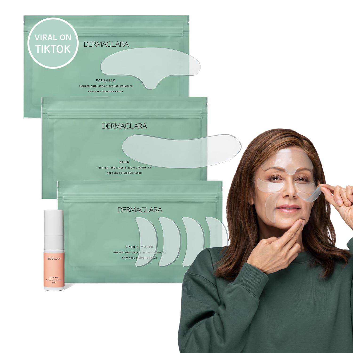Dermaclara Kit de parches faciales  Parches antiarrugas para frente, líneas de sonrisa, tratamiento de línea de fruncido antiarrugas de silicona,