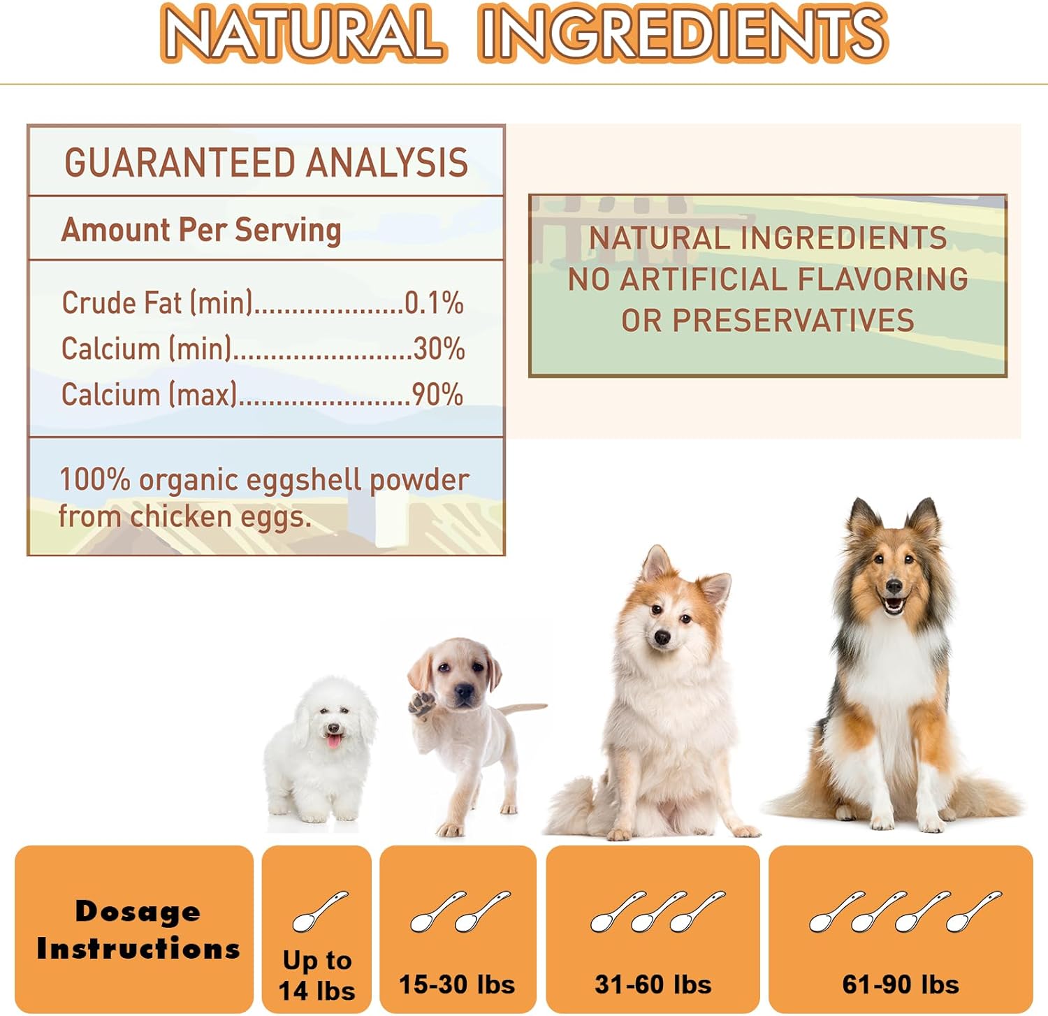 Polvo de cáscara de huevo para perros y gatos, suplemento de calcio de cáscara de huevo, ideal para la osteoporosis, nutre los huesos, apoya las