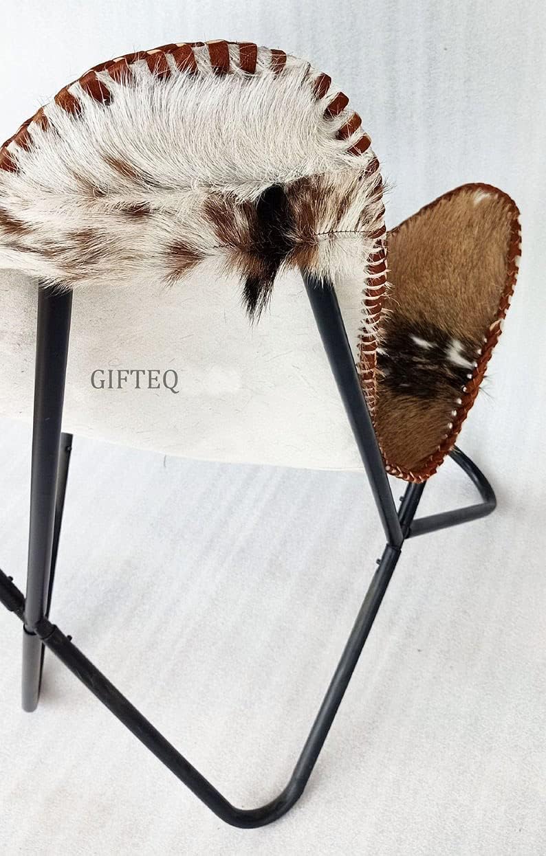 Silla clásica de cuero de vaca BKF Silla de mariposa de cuero Silla de sala de estar Silla plegable fácil de montar, cómoda silla de comedor