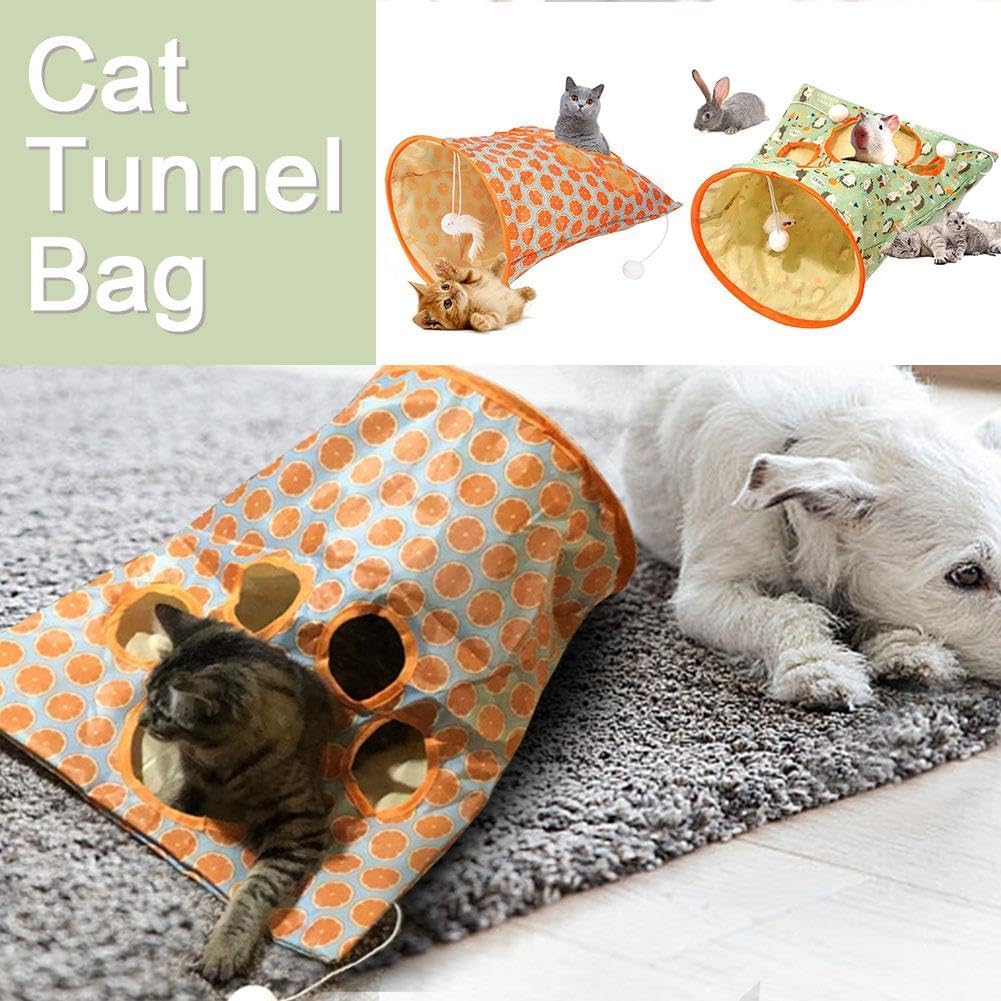 Bolsas de túnel para gatos de interior, túnel de tubo de gato aburrido, juguetes autointeractivos para gatos con bola de felpa, bolsa de taladro