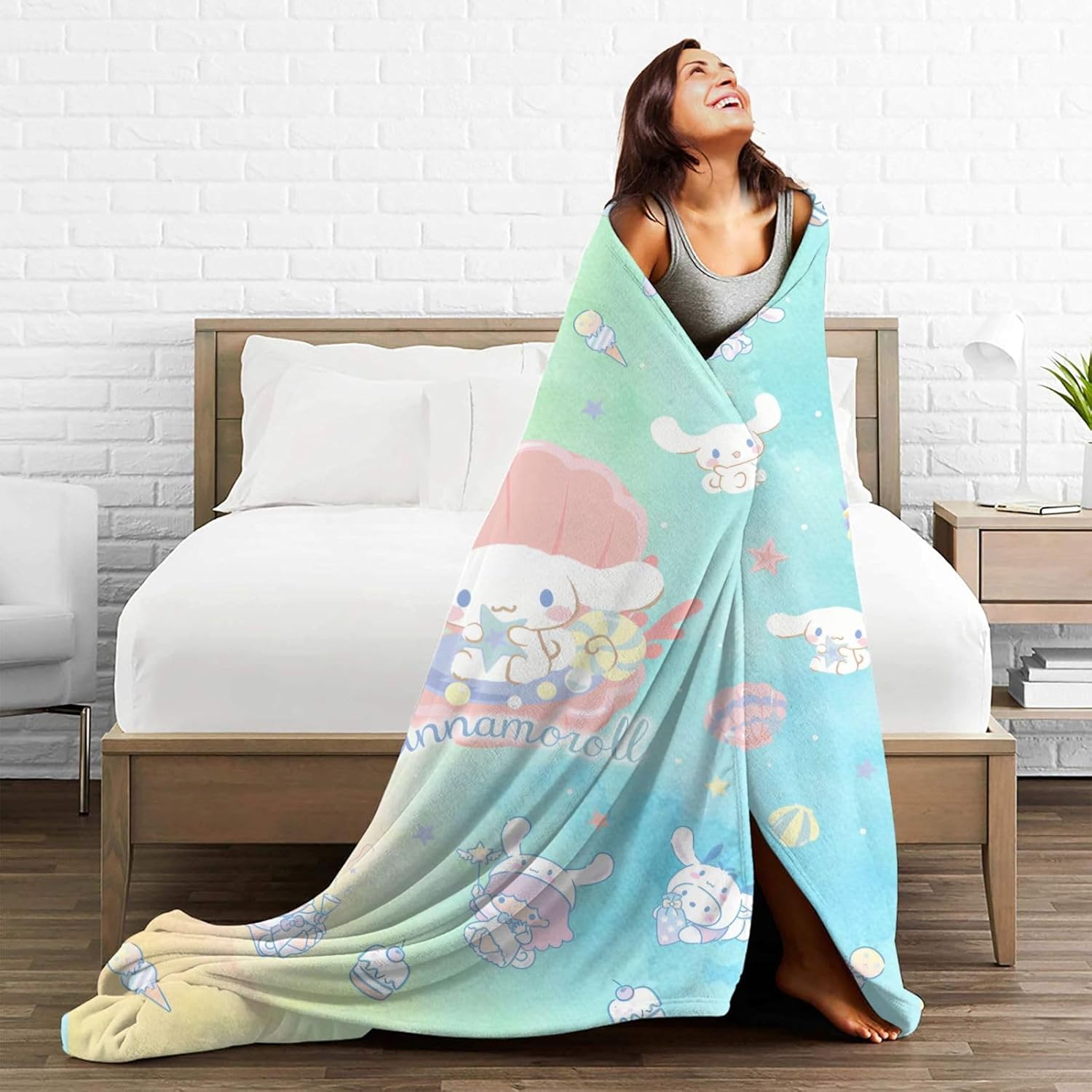 Manta de franela de teñido anudado, manta de felpa de 80 x 60 pulgadas, ultra suave, cómoda, con diseño de perro de dibujos animados para interiores