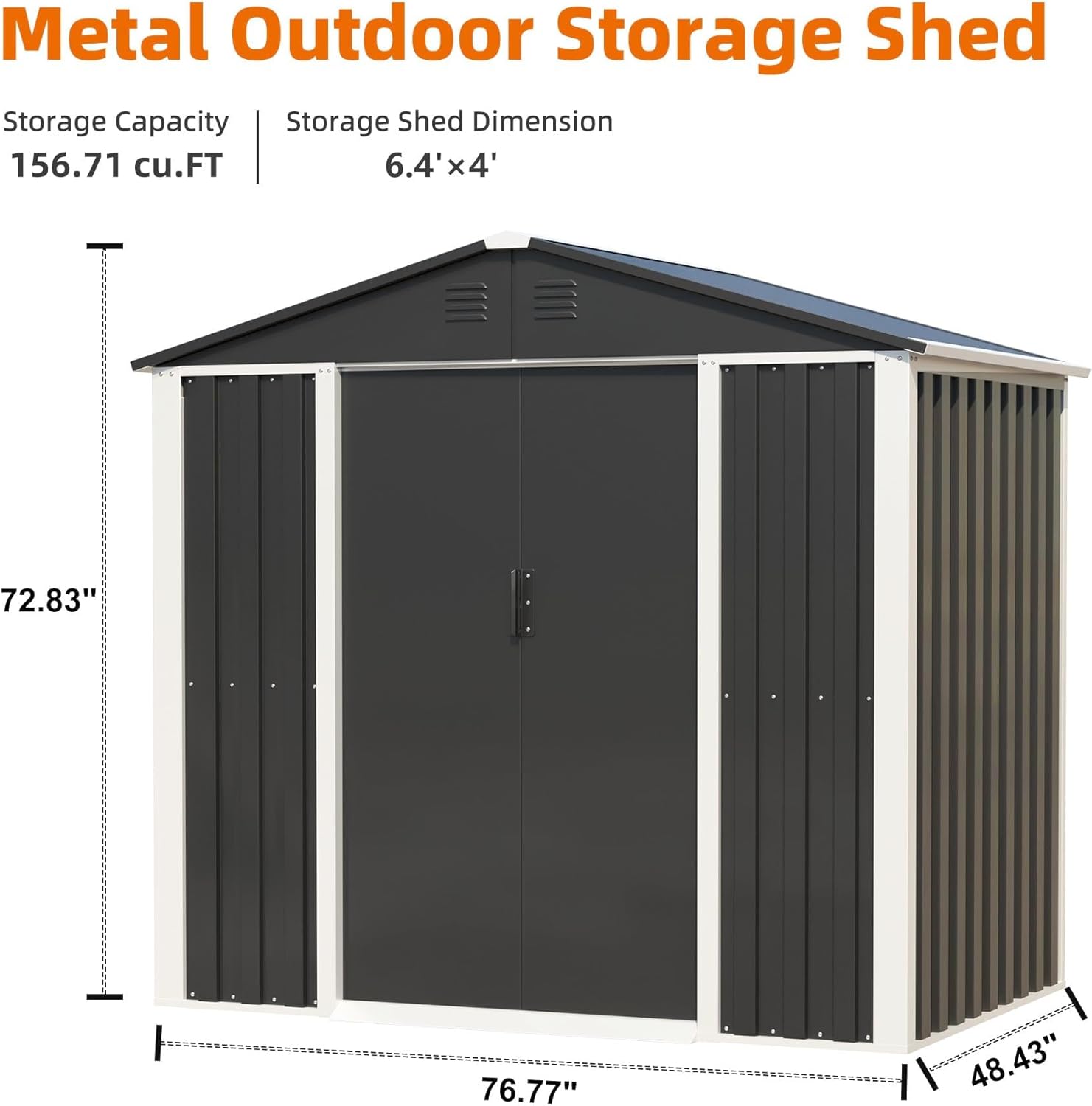 Cobertizo de almacenamiento de metal para exteriores con puerta, 6 x 4 pies, cobertizo de almacenamiento de herramientas de jardín de acero