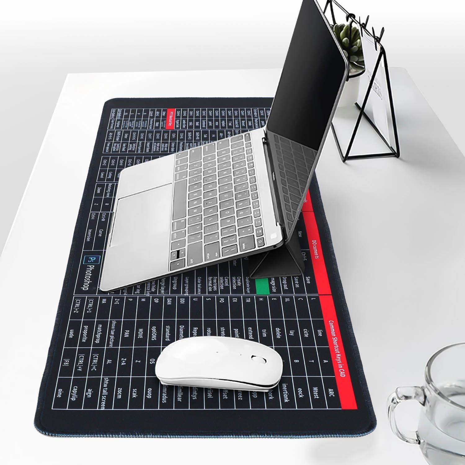 Alfombrilla de escritorio con tecla rápida, antideslizante, con patrón de atajos de software de oficina, alfombrilla de mouse grande extendida,