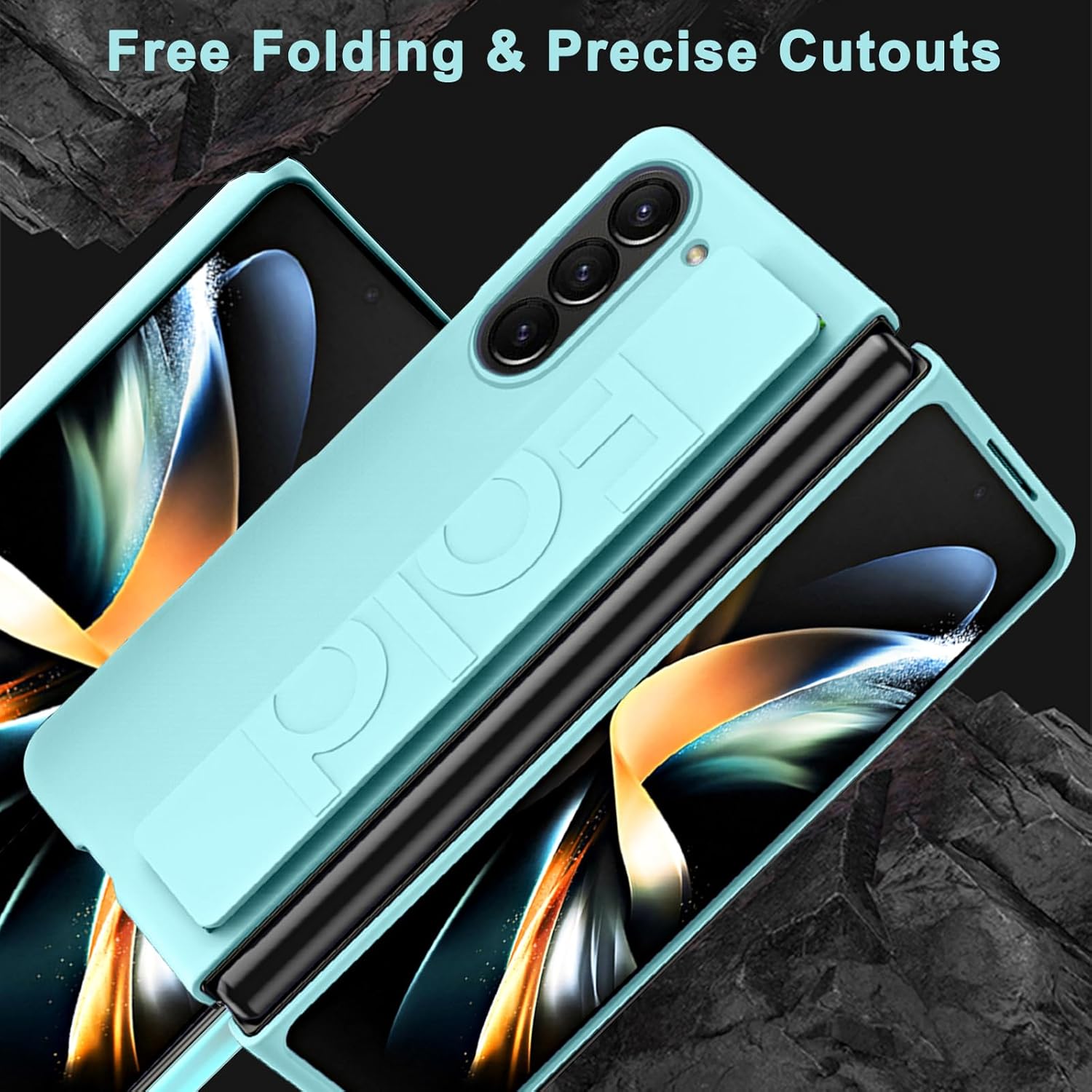 NINKI Funda compatible con correa de mano para Samsung Galaxy Z Fold 5, para mujeres y hombres, ultra delgada y fina, a prueba de golpes, funda