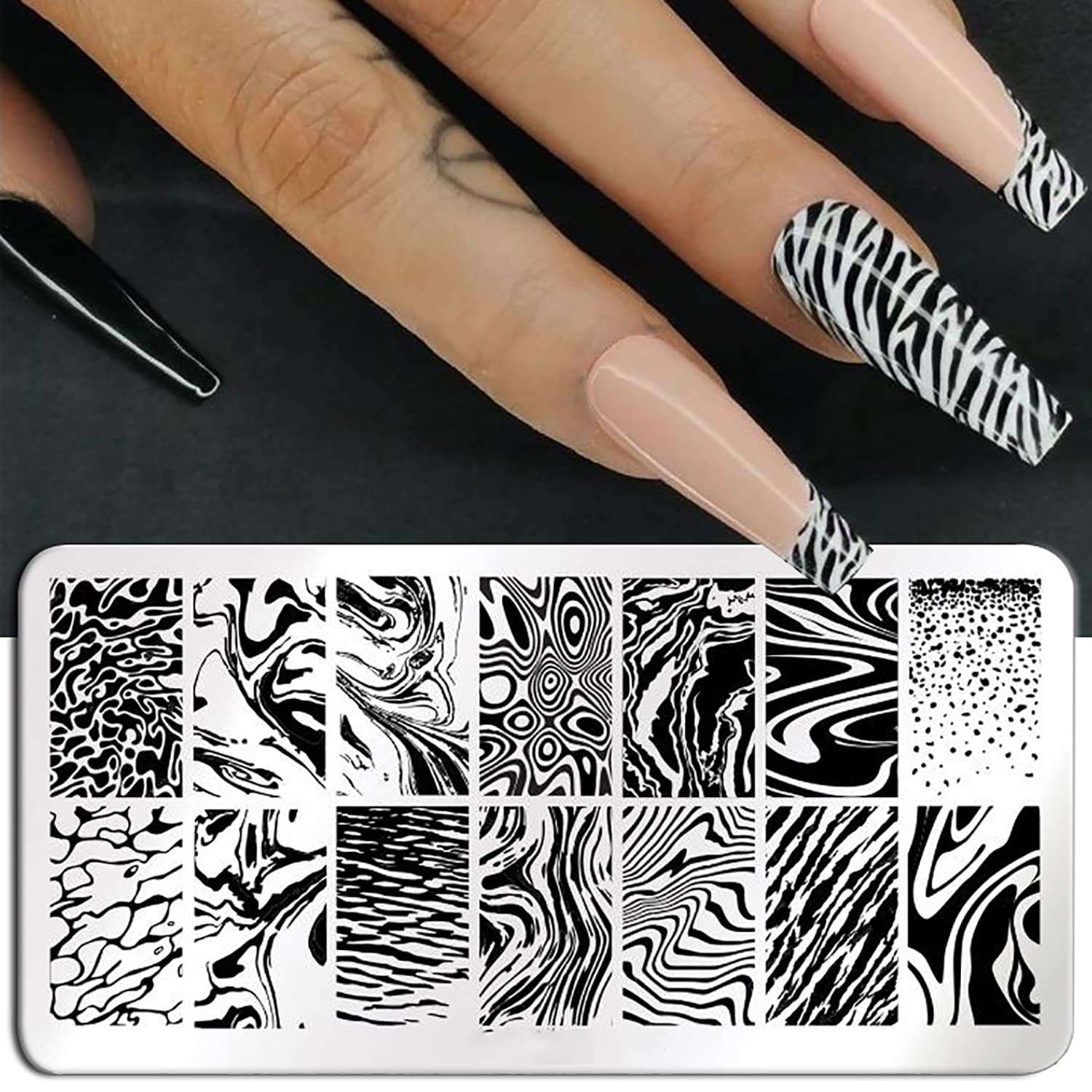3 unids placas de estampado de uñas de mármol francés a rayas de arte de uñas plantilla de estampado de mármol de acero inoxidable diseño de uñas