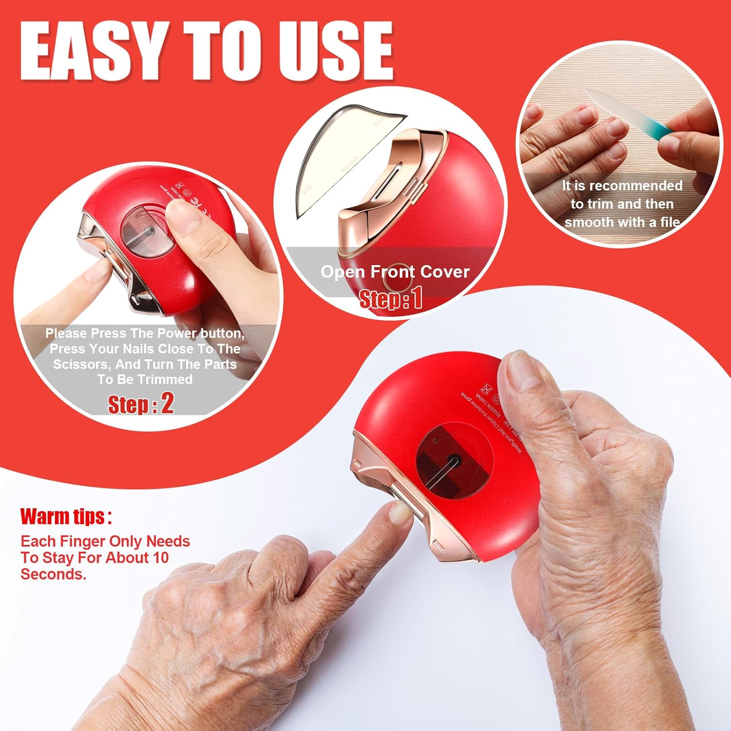 Minatee Cortaúñas automático, cortaúñas eléctrico, cortador de uñas de seguridad, tijeras de uñas, regalo para cuidadores, ancianos, adultos, niños,