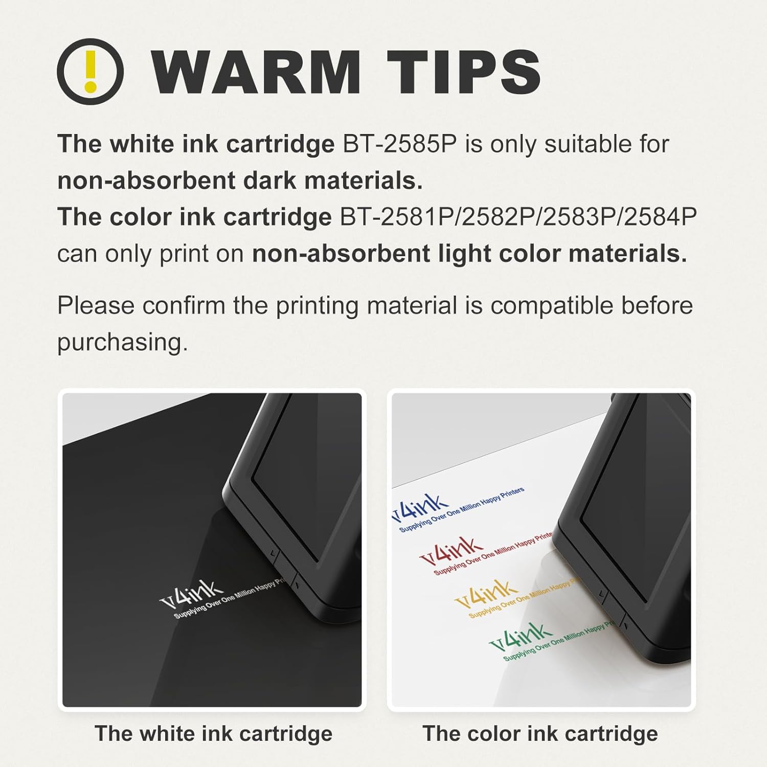 v4ink Cartucho de tinta de secado rápido solvente original BT-2583P compatible con impresora de inyección de tinta portátil BENTSAI BT-HH6105B2