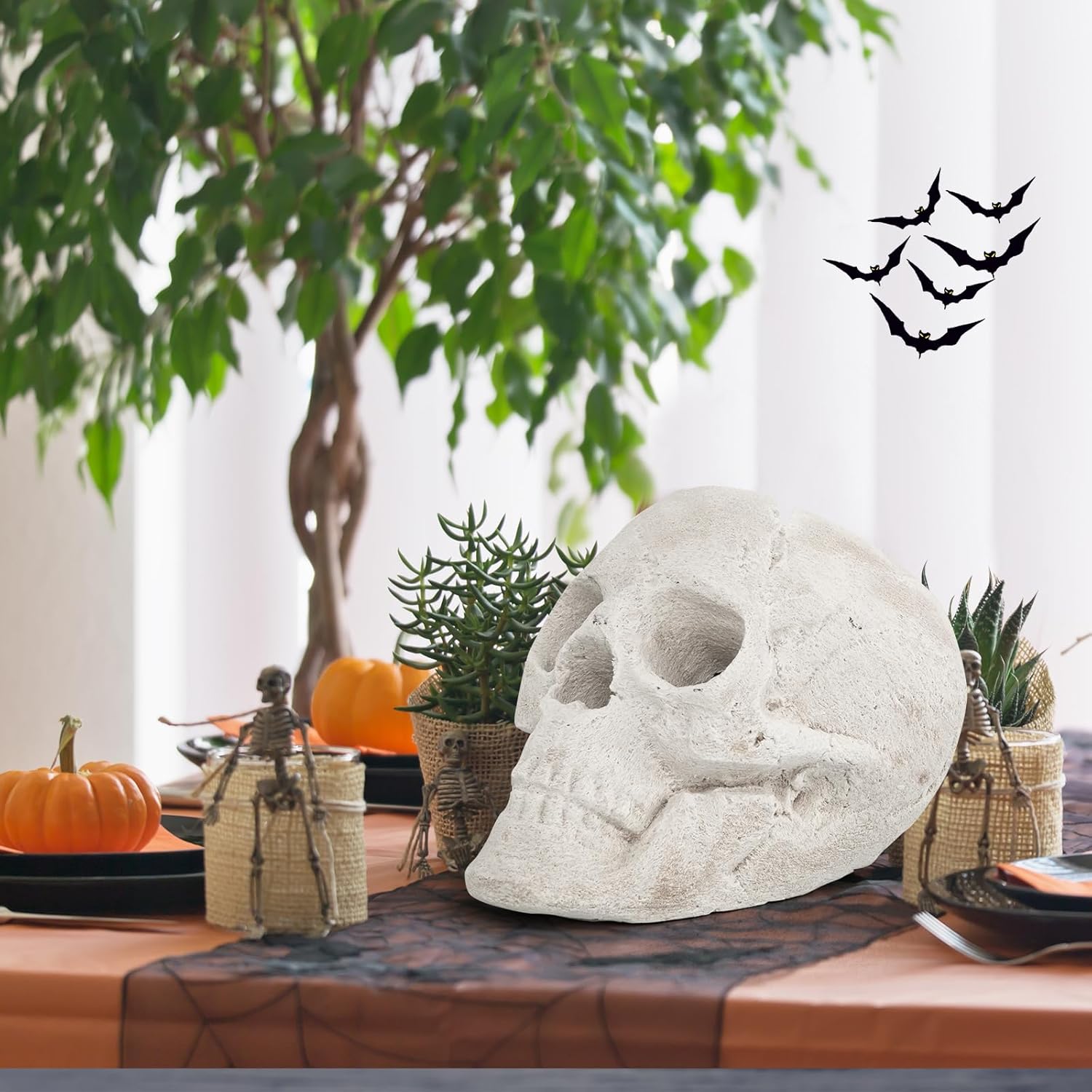 Tangkula Calavera de cerámica para Halloween, calaveras humanas a prueba de fuego, reutilizables, con forma de calavera, decoración de Halloween