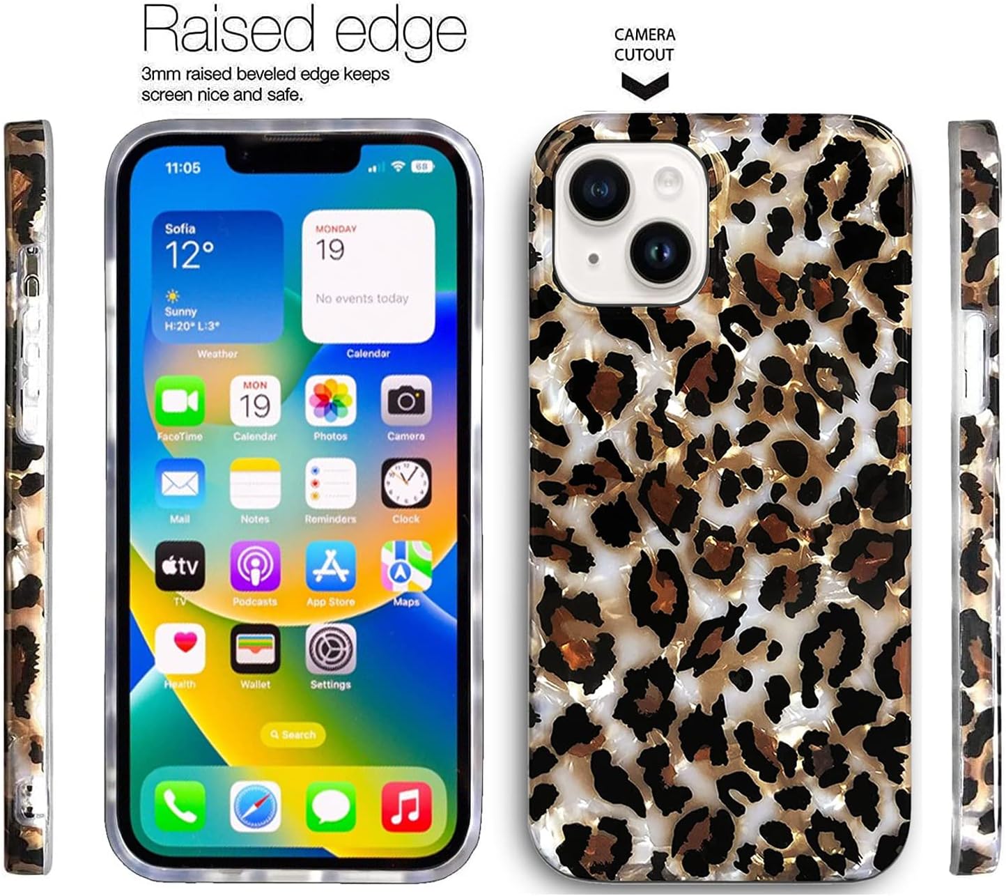 J.west Funda compatible con iPhone 15 de 6.1 pulgadas, funda de lujo translúcida translúcida con estampado de leopardo y guepardo, diseño nacarado,