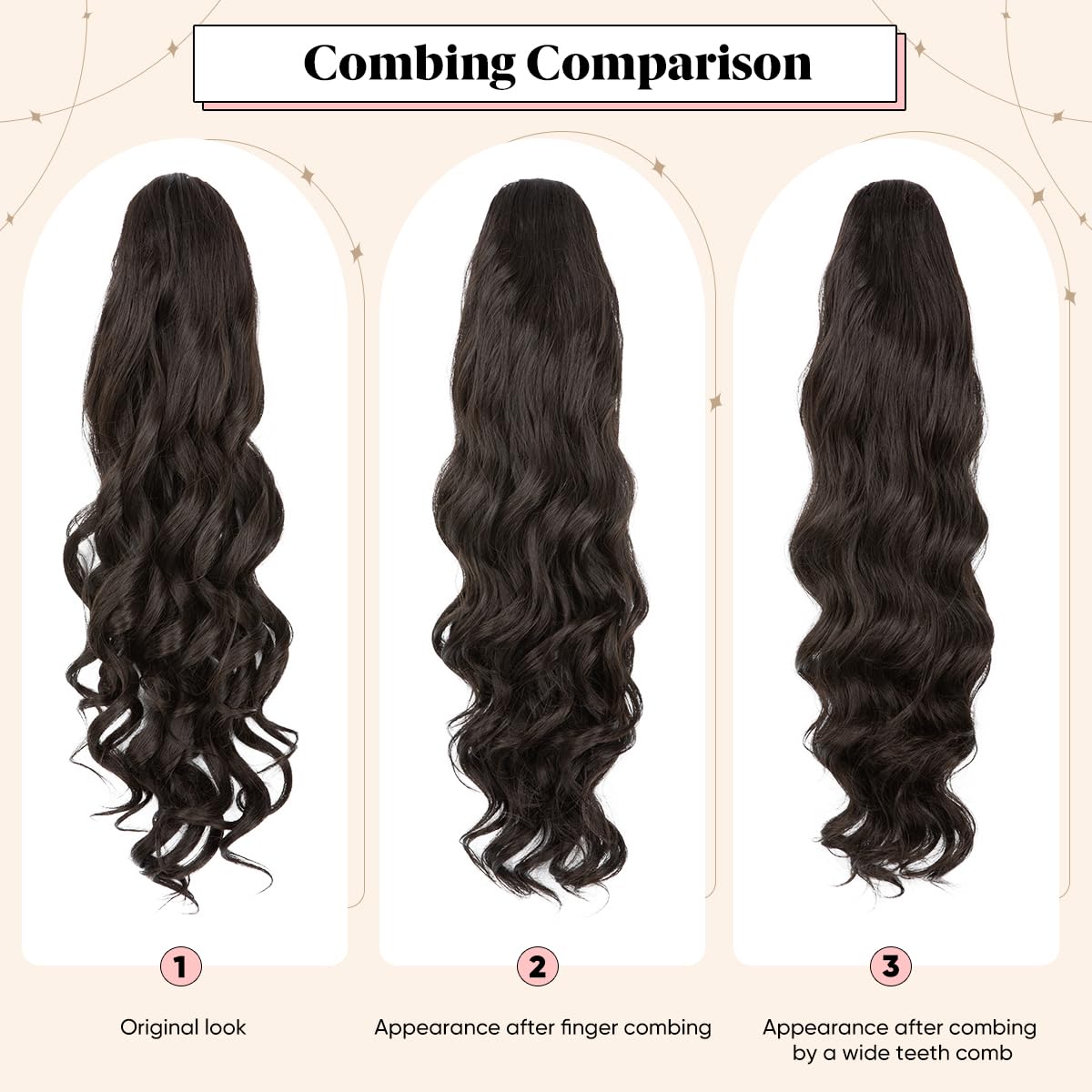 Extensiones de cola de caballo sintéticas resistentes al calor, 26 pulgadas de largo, esponjosas, onduladas, para mujer, color negro y marrón