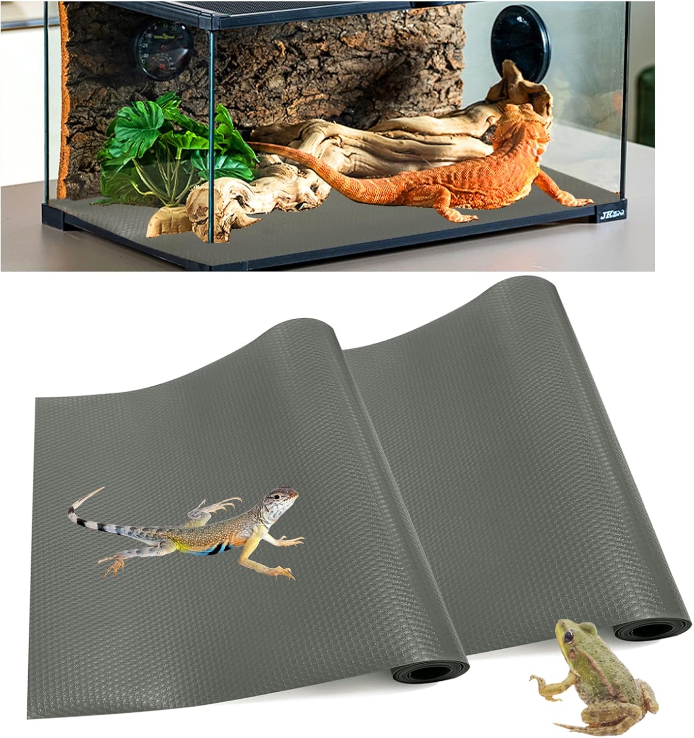 Hlimior Paquete de 2 accesorios para tanque de dragón barbudo, sustrato de alfombra de terrario de reptiles no adhesivo para tanque de reptiles,