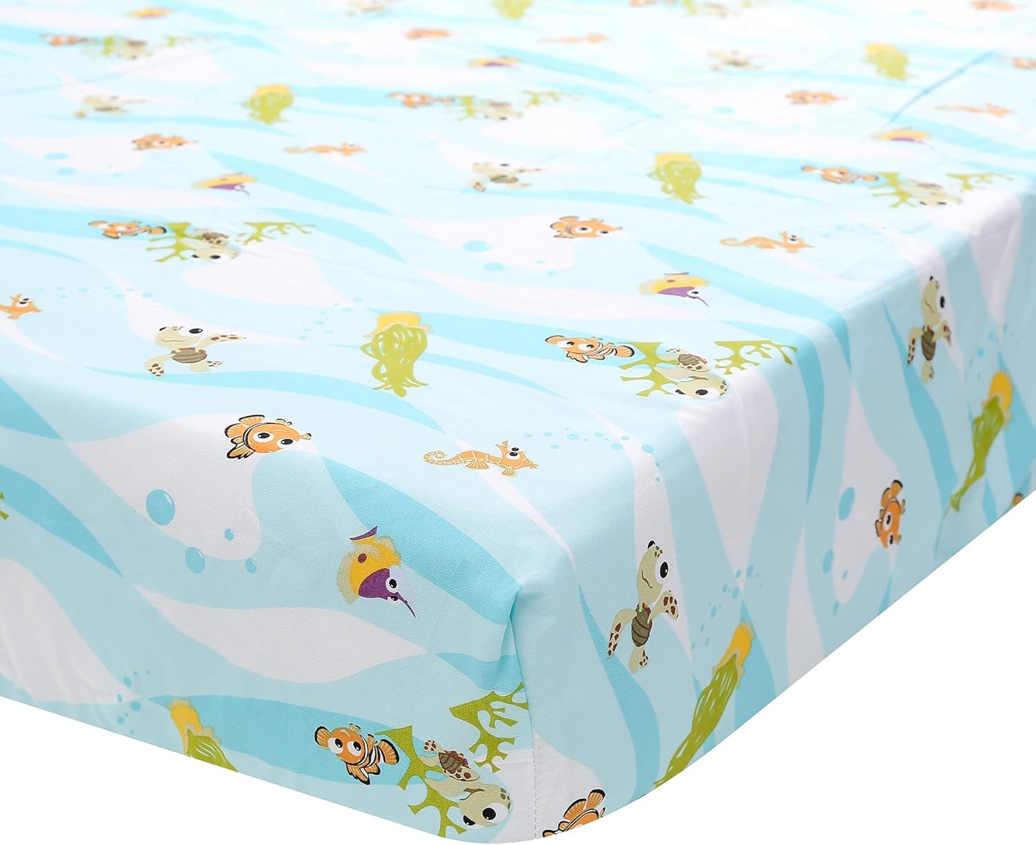 Blue Ocean – Juego de ropa de cama para cuna de bebé, niño, tortuga, pez, juego de ropa de cama 1 edredón ajustable, 1 sábana y 1 falda, 3