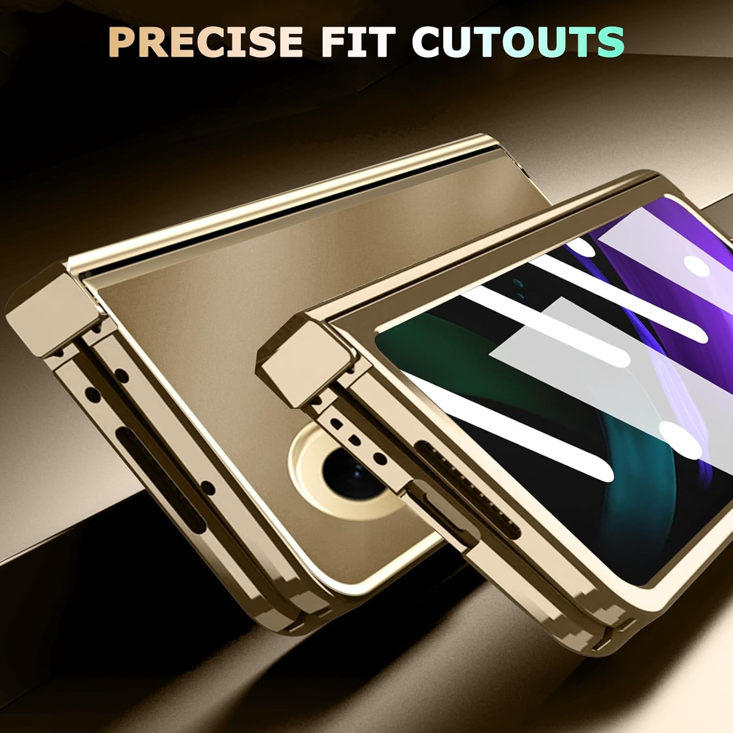 NINKI Funda compatible con Samsung Z Fold 4 de color dorado champán con protección de bisagra y textura de galvanoplastia, funda protectora de