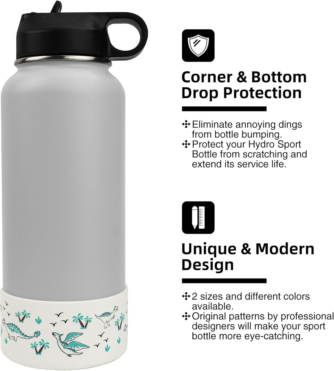 Funda protectora de silicona compatible con botella de agua Hydro Flask (dinosaurio)
