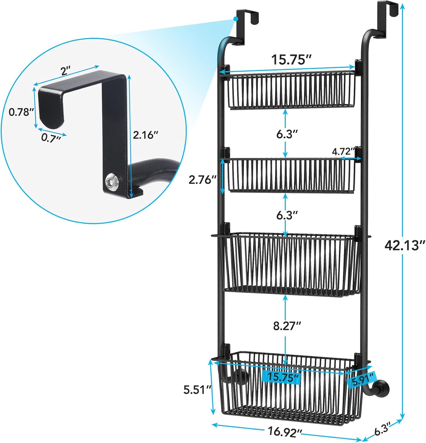 1Easylife Estante organizador sobre la puerta, 4 cestas de organización y almacenamiento de puerta de despensa, estante de especias de cocina de