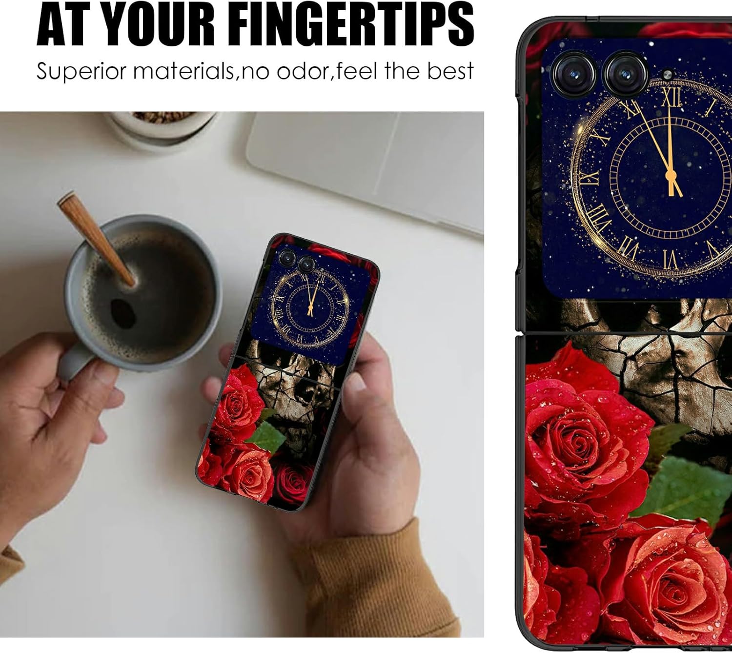 Rossy Funda para Motorola Razr Plus 2023 para Moto Razr+ 2023 con patrón de calavera de rosa roja para mujeres y hombres, ultra delgada, ligera, de