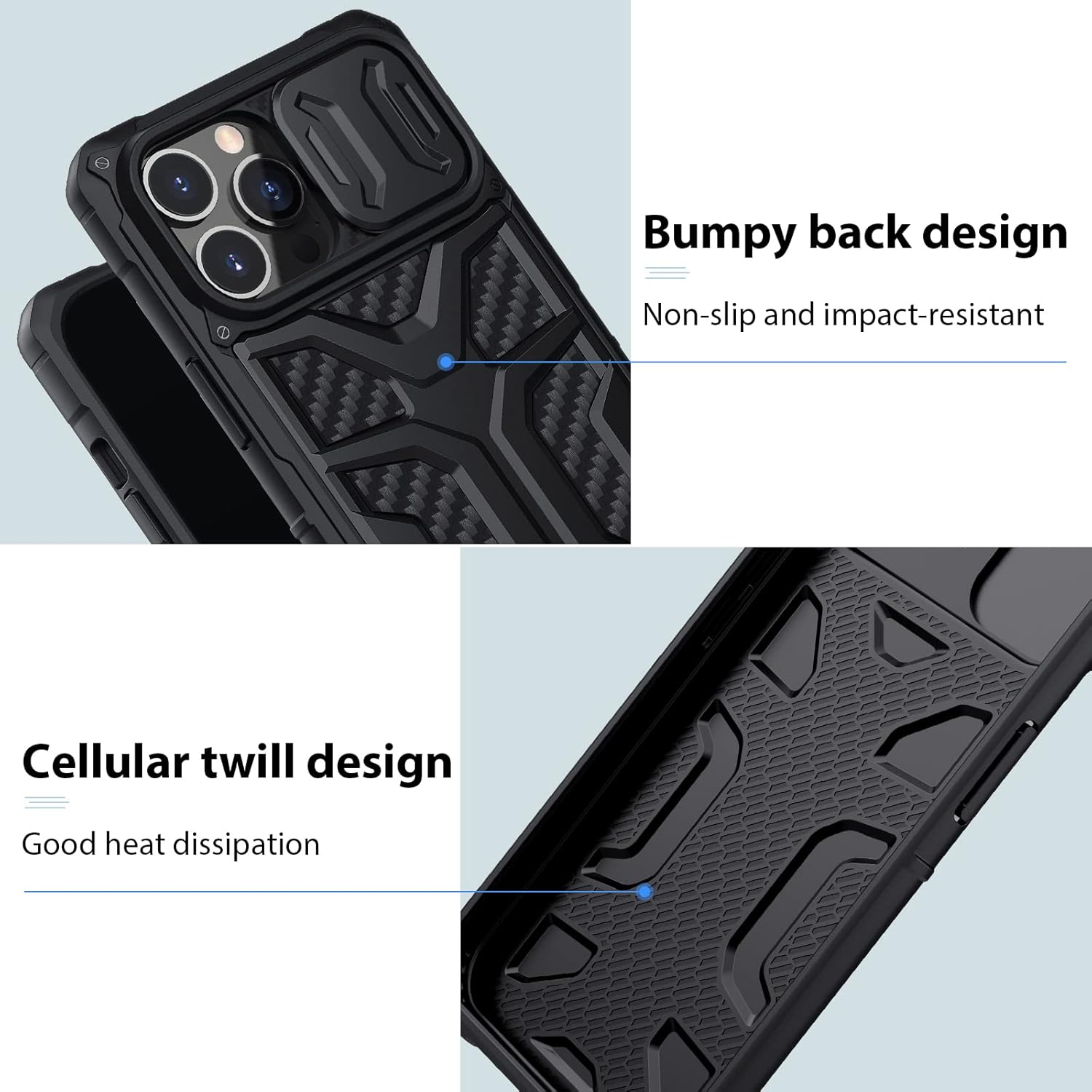 Nillkin – Funda para iPhone 13 Pro Max con funda para cámara, funda de grado militar con protección de lente de cámara deslizante para hombres y