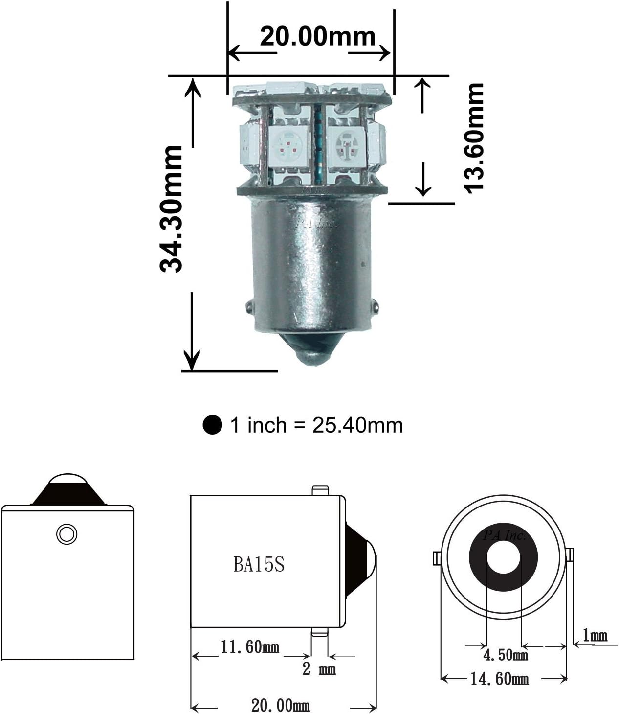 PA 2 bombillas LED 1156 SMD azul hielo para señal de giro, marcador lateral, parada, luz trasera