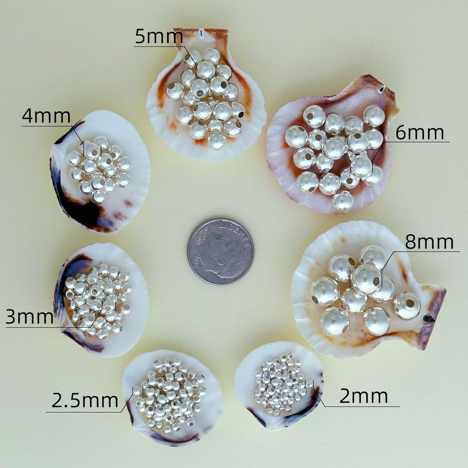 Cuentas de plata de ley 925 para hacer joyas, 50 cuentas sueltas de plata S925, cuentas redondas lisas de plata para pulseras apilables, joyería y