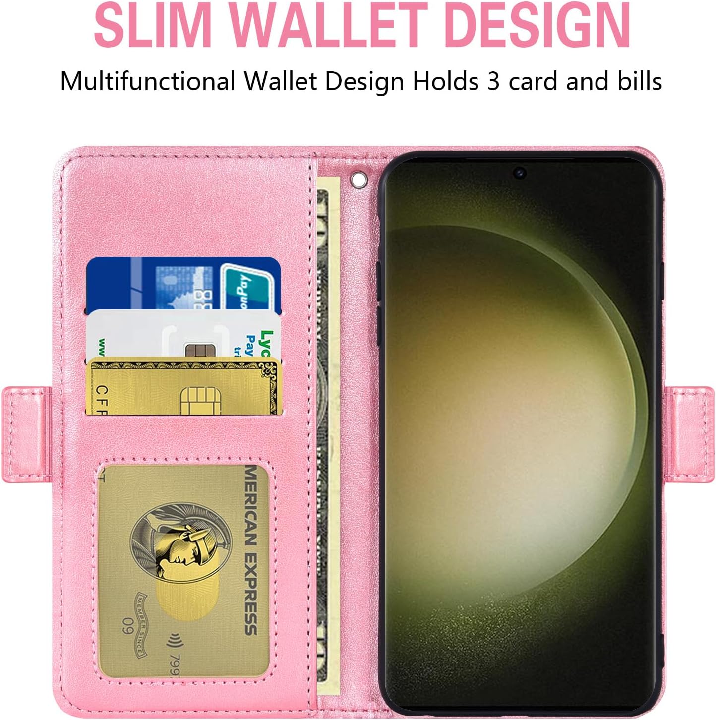 Asuwish Funda tipo cartera compatible con Samsung Galaxy S23 Ultra 5G, protector de pantalla de vidrio templado, correa para muñeca, tarjetero y