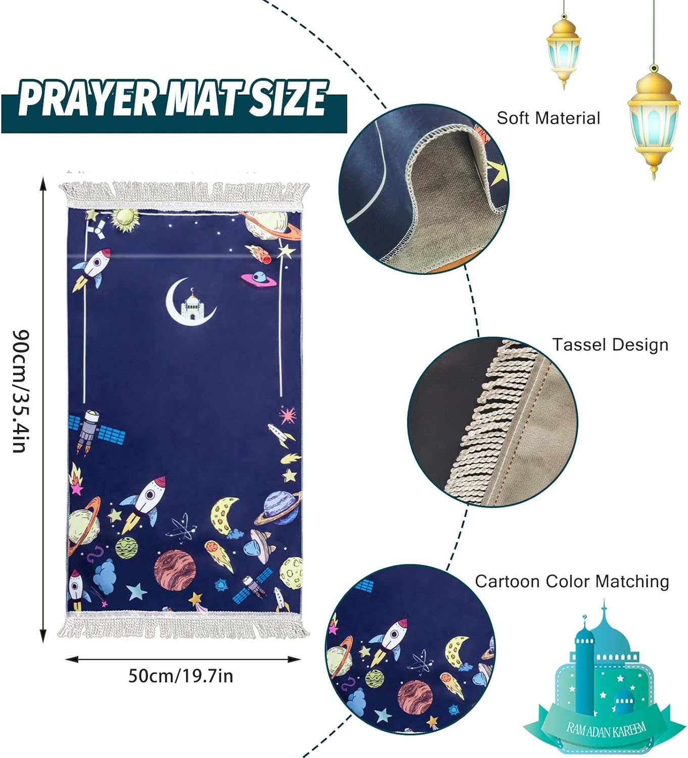 Alfombra de oración para niños, tapete de oración, alfombra de oración de dibujos animados para regalo de niños, regalos de Ramadán (morado)